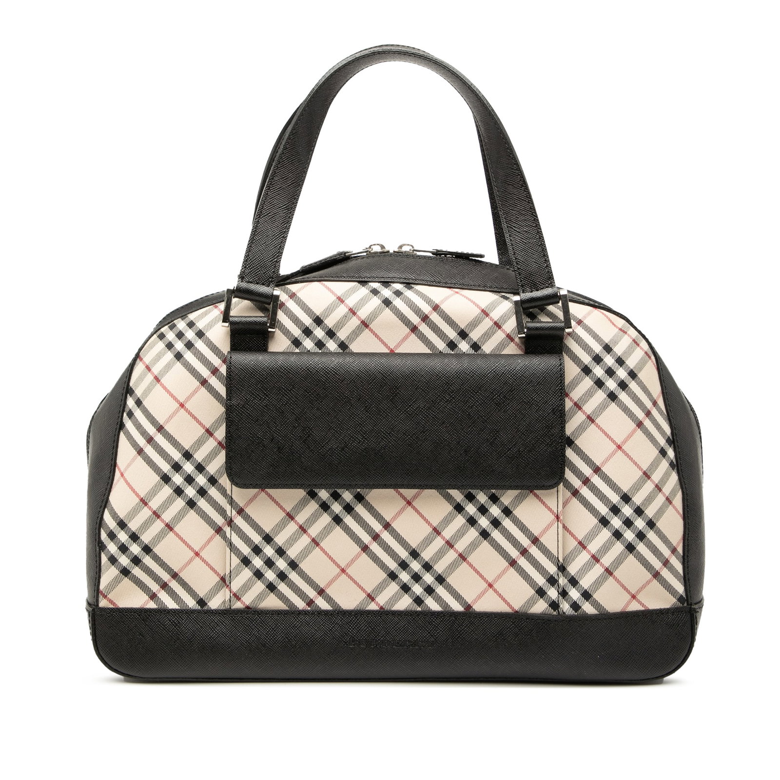 Burberry Nova Check canvas tote handbag with leather trim: Burberry Nova Check canvas tote handbag with leather trim This Burberry Nova Check Canvas Handbag features a canvas body with leather trim, flat leather handles, a top zip closure, an exterior front f