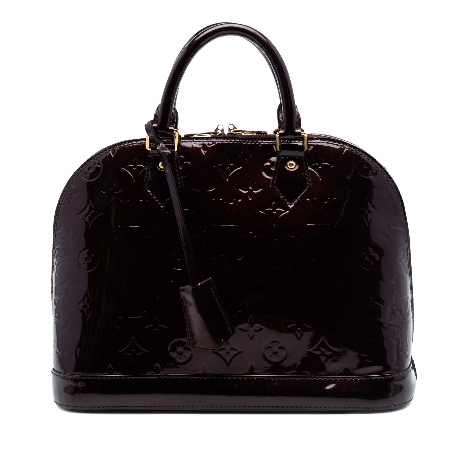Louis Vuitton Alma PM Monogram Vernis Leather Handbag Purple: Louis Vuitton Alma PM Monogram Vernis Leather Handbag Purple Louis Vuitton Monogram Vernis Alma PM handbag crafted in leather with rolled handles, a top zip closure, and interior slip pockets. Made in