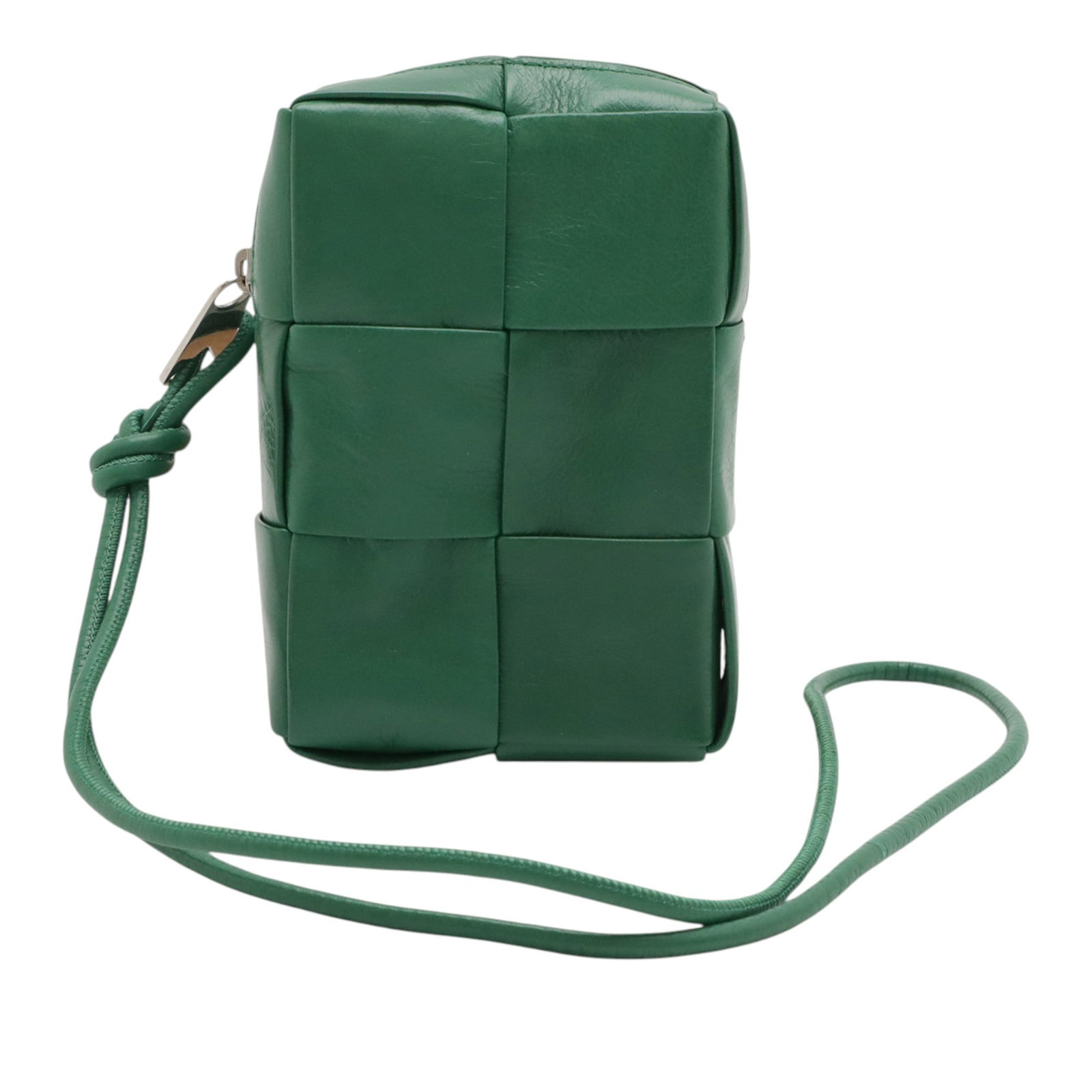 Bottega Veneta Cassette Zip Pouch with Strap Green Nappa Leather: Bottega Veneta Cassette Zip Pouch with Strap Green Nappa Leather Bottega Veneta Nappa Maxi Intrecciato Cassette Zip Pouch with Strap in green leather. This pouch features a nappa leather body, a rolle
