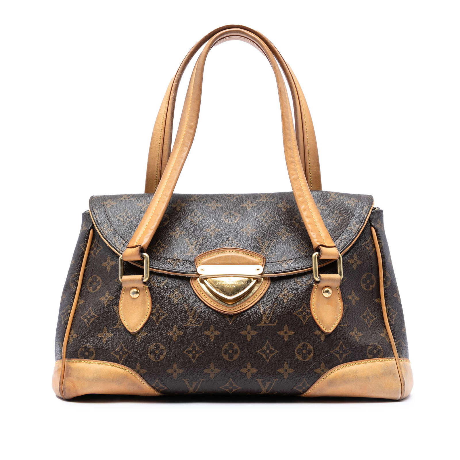 Louis Vuitton Beverly GM Monogram flap handbag: Louis Vuitton Beverly GM Monogram flap handbag Louis Vuitton Monogram Beverly GM handbag with a canvas body, vachetta leather trim, and flat vachetta leather handles. The design features a front flap 