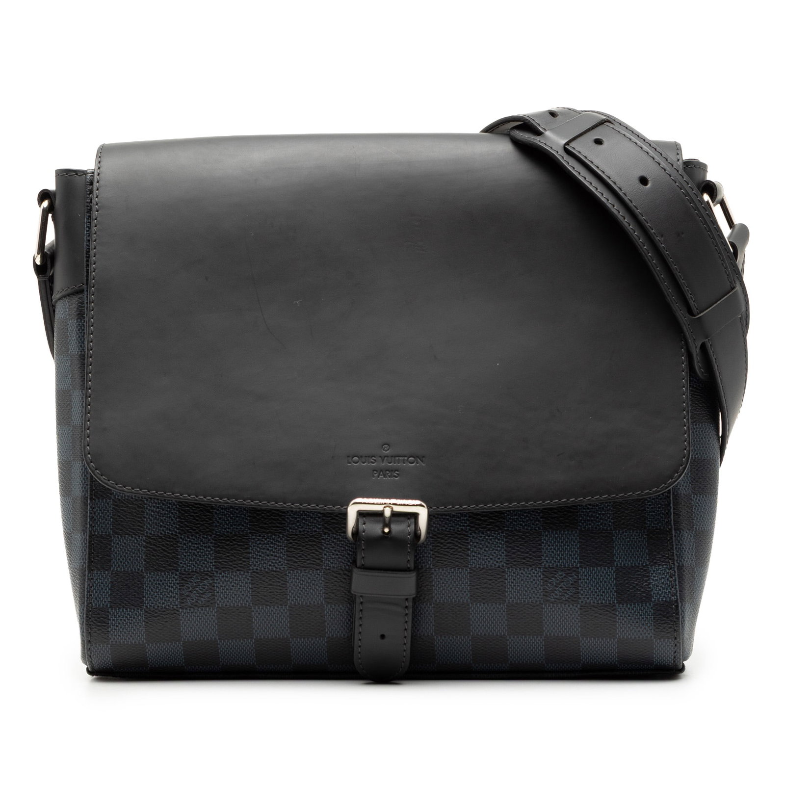 Damier Cobalt Newport PM Messenger Bag by Louis Vuitton: Damier Cobalt Newport PM Messenger Bag by Louis Vuitton This Louis Vuitton Damier Cobalt Newport Messenger PM features a fabric body with leather accents, a front flap with buckle detail and magnetic 
