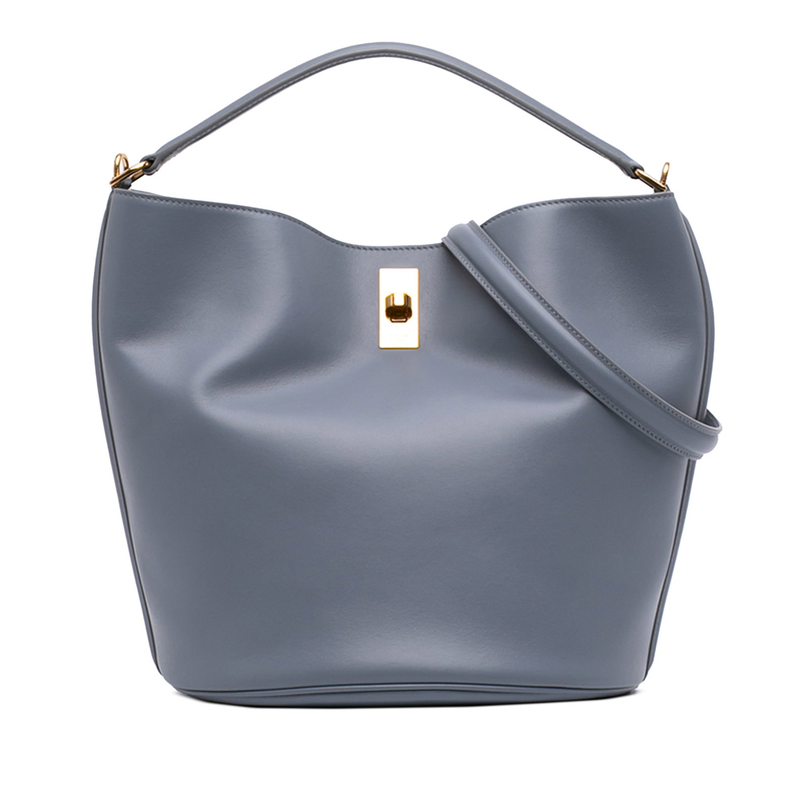 Celine Bucket 16 Medium Smooth Calfskin Leather Bag Gray: Celine Bucket 16 Medium Smooth Calfskin Leather Bag Gray A Celine Medium Smooth Calfskin Bucket 16 bag crafted in leather with a structured bucket silhouette. It features a flat leather handle, a deta