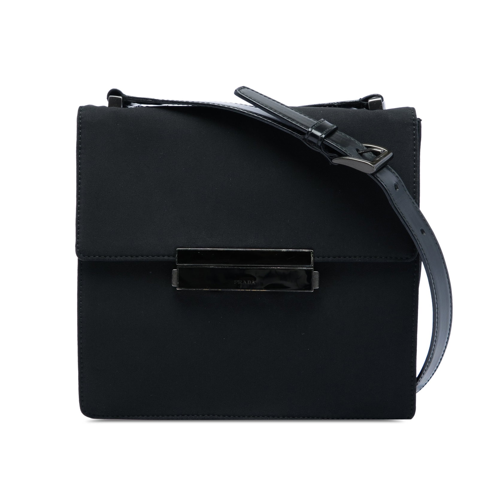 Prada Tessuto black nylon crossbody bag with flap: Prada Tessuto black nylon crossbody bag with flap Prada Tessuto Flap Crossbody bag with a nylon body, adjustable flat leather strap, front flap with push lock closure, and an interior zip pocket. Cond