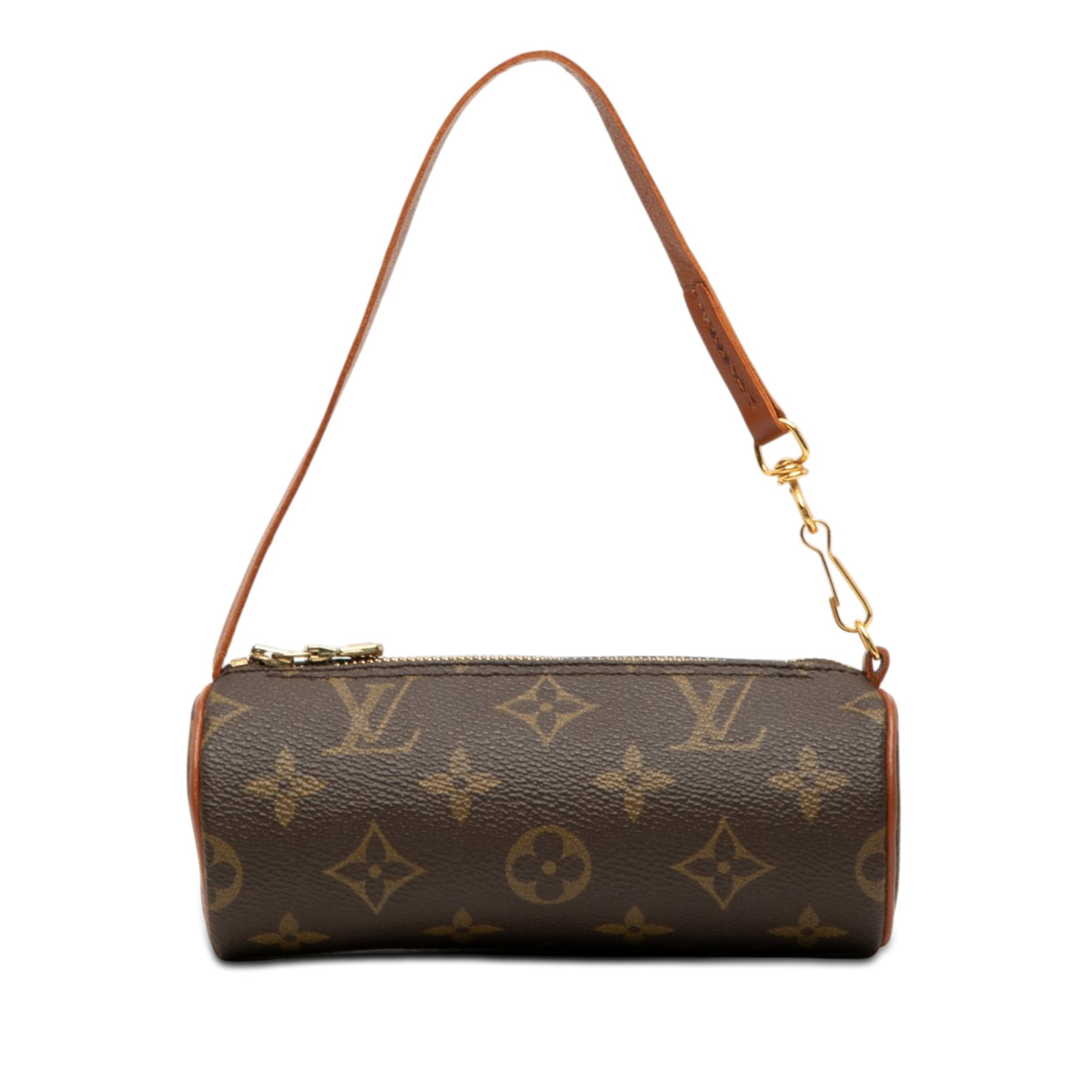 Louis Vuitton Papillon Pochette Monogram Canvas Shoulder Bag: Louis Vuitton Papillon Pochette Monogram Canvas Shoulder Bag Louis Vuitton Monogram Papillon Pochette with a monogram canvas body, leather trim, a flat leather strap, and a top zip closure. Made in Fr