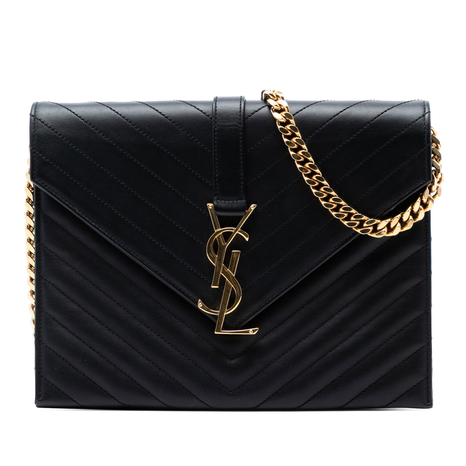 Saint Laurent Classic Monogram Envelope Chevron Leather Crossbody Bag: Saint Laurent Classic Monogram Envelope Chevron Leather Crossbody Bag Saint Laurent Classic Monogram Envelope crossbody bag in black chevron quilted calfskin. This Italian-made bag features a structur