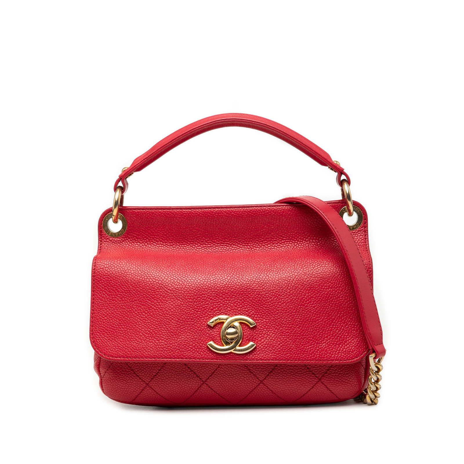 Chanel Business Affinity Small Top Handle Satchel Red Caviar Leather: Chanel Business Affinity Small Top Handle Satchel Red Caviar Leather Chanel Small Caviar Business Affinity Top Handle Bag in red caviar leather with a structured satchel silhouette. It features a flat