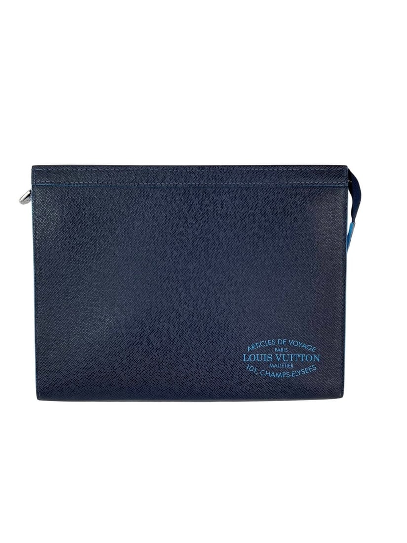 Louis Vuitton Pochette Voyage MM Dark Blue Leather Crossbody Bag: Louis Vuitton Pochette Voyage MM Dark Blue Leather Crossbody Bag The Louis Vuitton Pochette Voyage MM is a stylish crossbody bag crafted from dark blue Taiga leather, featuring the iconic Louis Vuitto