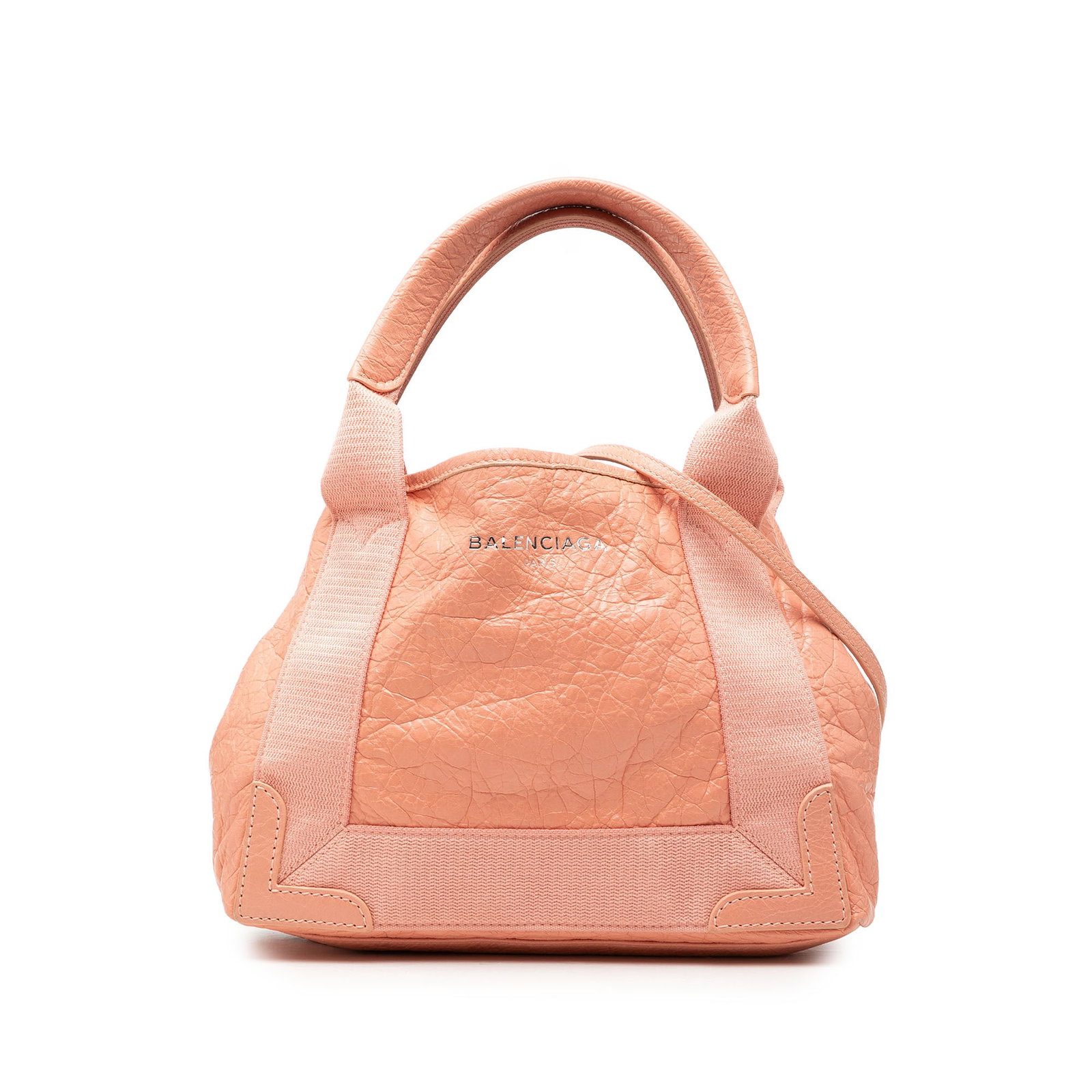 Balenciaga Navy Cabas XS pink lambskin shoulder bag: Balenciaga Navy Cabas XS pink lambskin shoulder bag Balenciaga Lambskin Navy Cabas XS in pink leather with flat leather handles, a detachable shoulder strap, an open top with magnetic snap closure, an