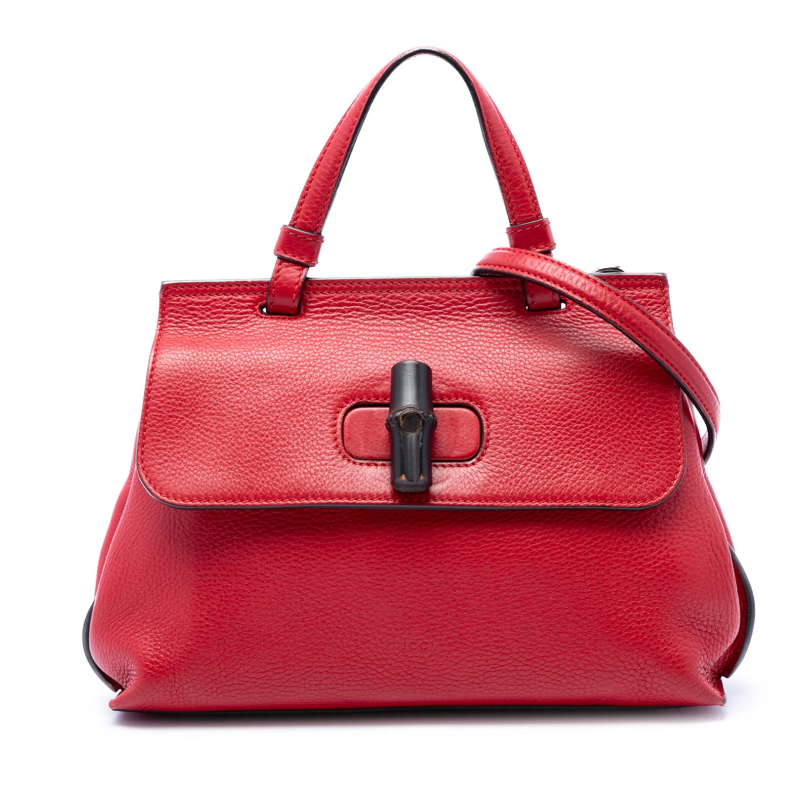 Gucci Bamboo Daily Small Calfskin Satchel Red Leather: Gucci Bamboo Daily Small Calfskin Satchel Red Leather This Gucci Bamboo Daily Satchel is crafted in red calfskin leather and features a structured silhouette with a flat top handle, a detachable flat 
