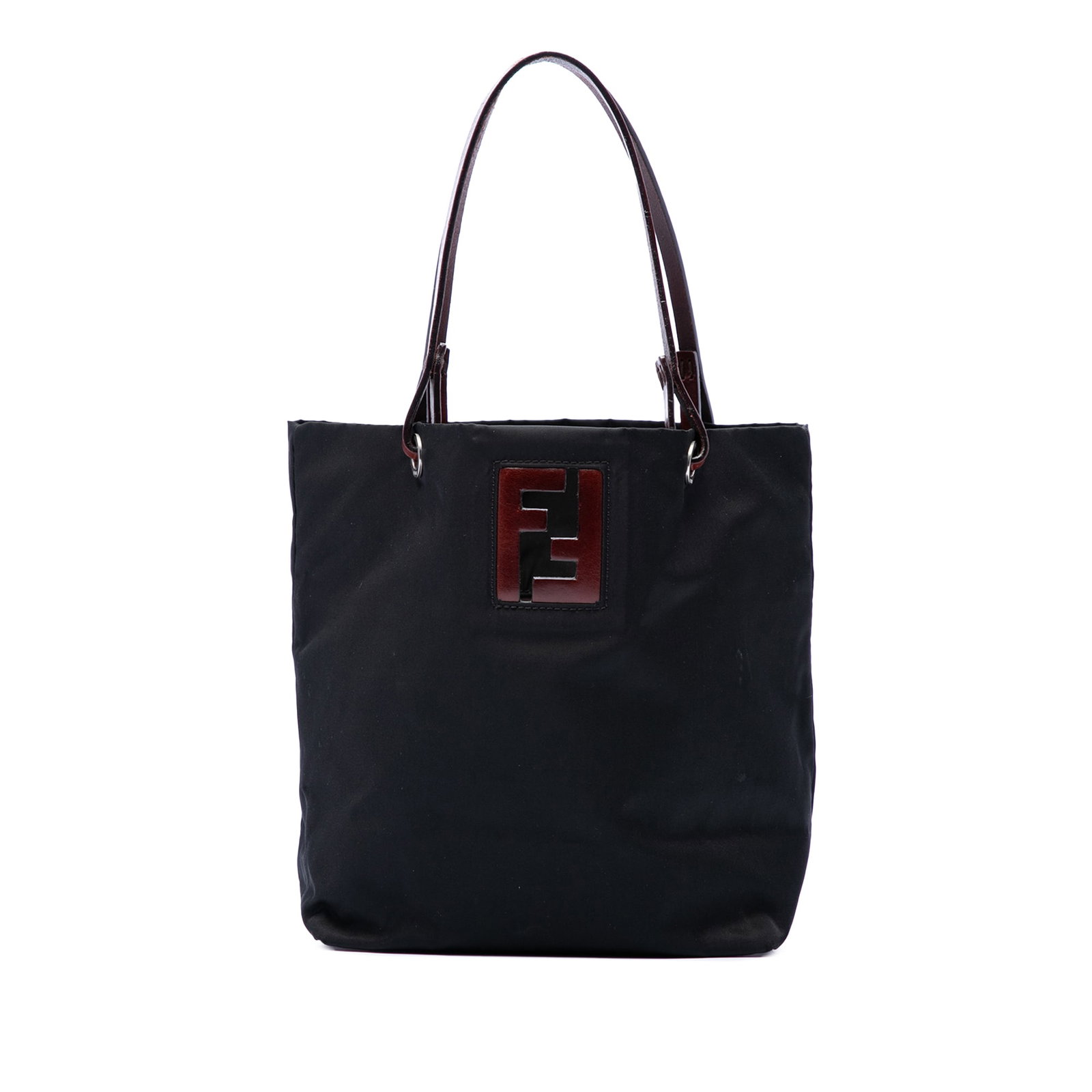 Fendi FF Nylon Shoulder Handbag Black Made in Italy: Fendi FF Nylon Shoulder Handbag Black Made in Italy Fendi Nylon FF handbag crafted in black fabric with a flat leather shoulder strap, an open top, and an interior zip pocket. Made in Italy. Condition