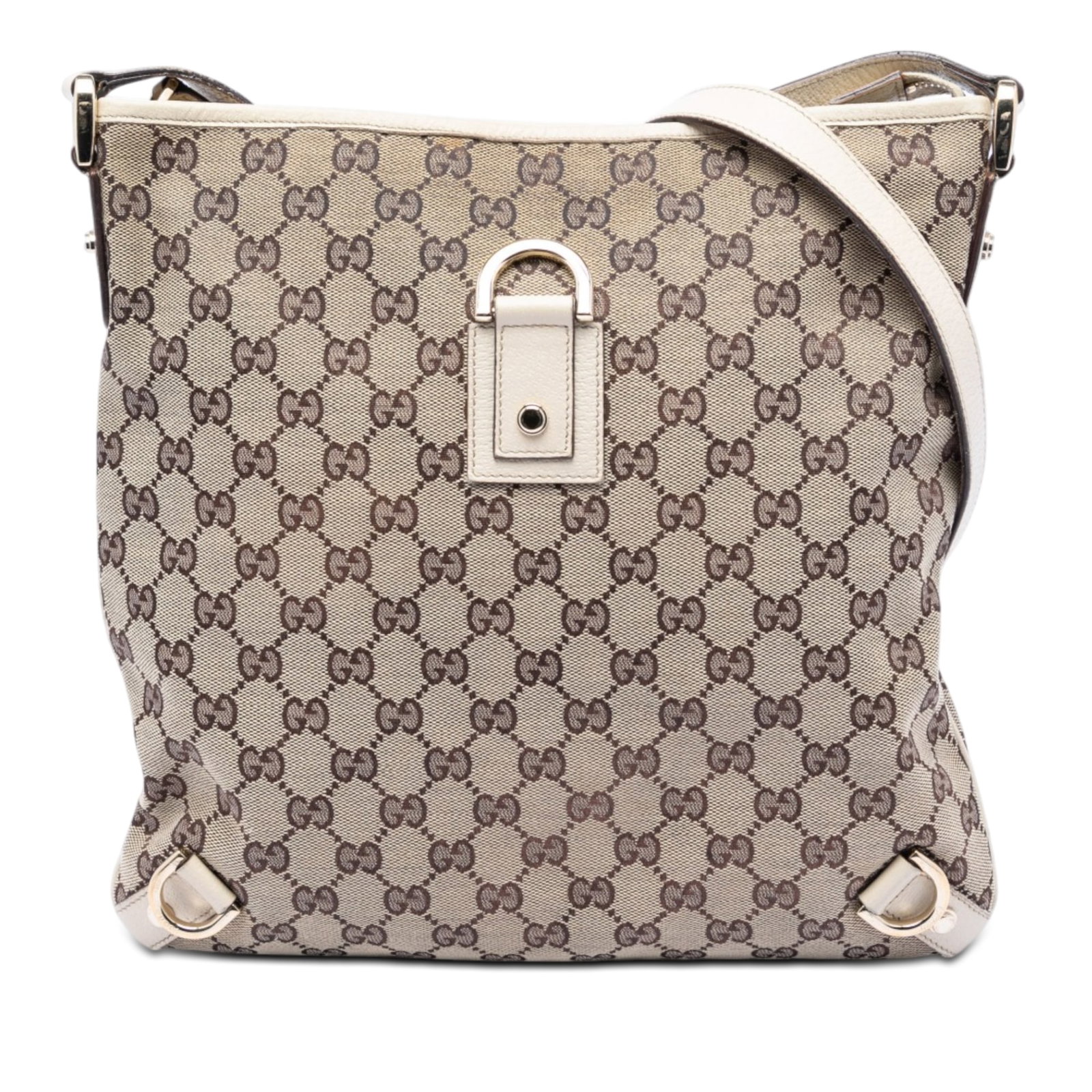 Gucci Abbey GG Canvas Crossbody Bag: Gucci Abbey GG Canvas Crossbody Bag This Gucci GG Canvas Abbey D Ring Crossbody bag features a beige canvas body with leather trim, an adjustable flat leather strap, a top zip closure, and both interi
