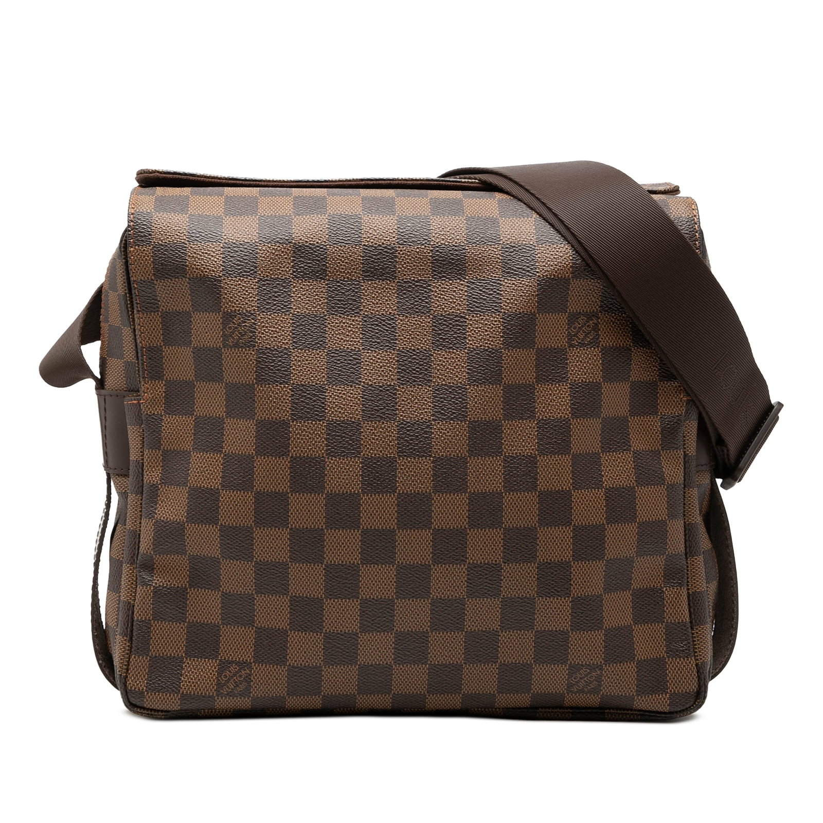 Louis Vuitton Naviglio Damier Ebene shoulder bag: Louis Vuitton Naviglio Damier Ebene shoulder bag Louis Vuitton Damier Ebene Naviglio shoulder bag in brown fabric with a fold-over flap, snap button closures, top zip closure, and an interior slip poc
