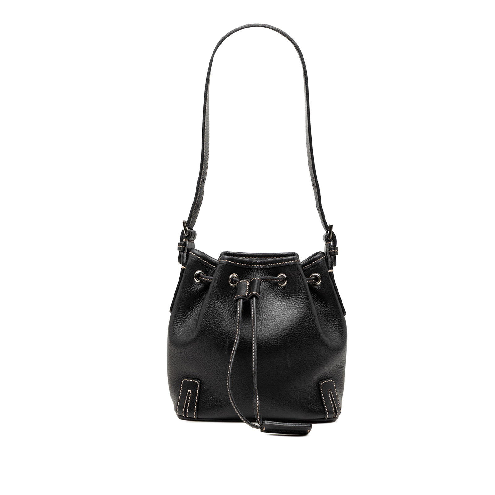 Burberry Leather Drawstring Bucket Handbag Black (1 of 6)