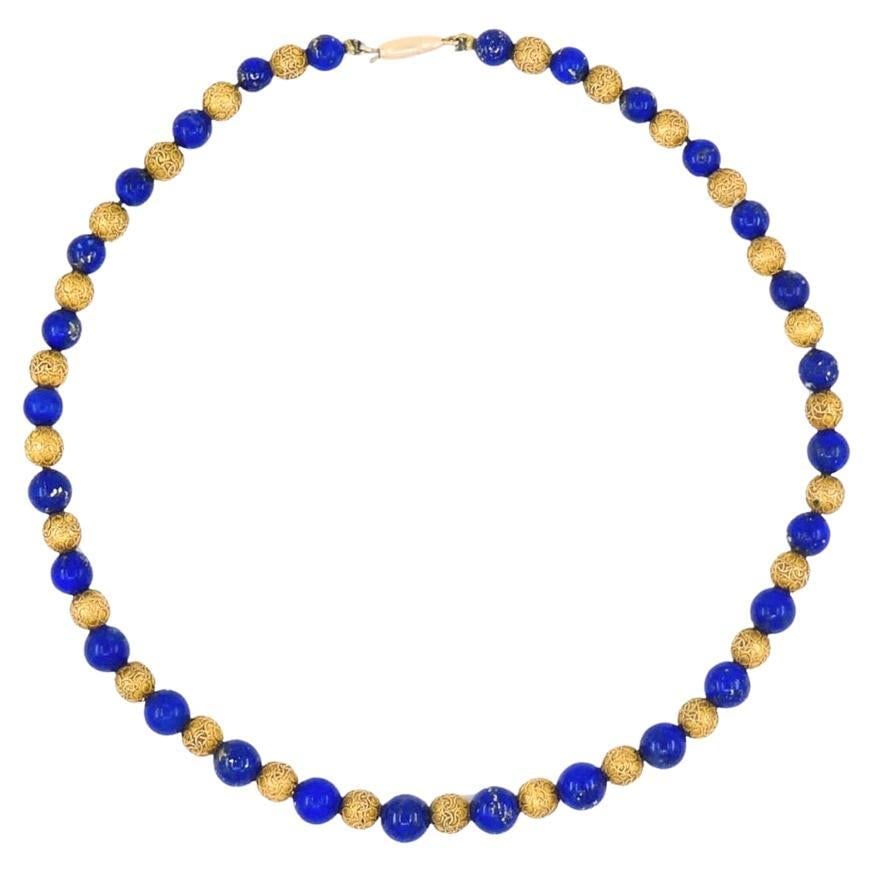 Vintage 14k Gold and Lapis Lazuli Bead Choker Necklace (1 of 9)