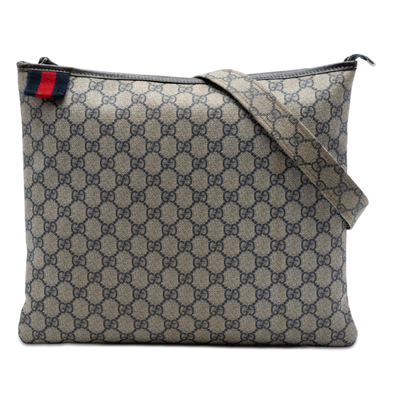 Gucci GG Supreme Web Beige Coated Canvas Crossbody Bag: Gucci GG Supreme Web Beige Coated Canvas Crossbody Bag Gucci GG Supreme Web Crossbody bag crafted with a coated canvas body and leather-detailed flat strap. The design includes a top zip closure and a