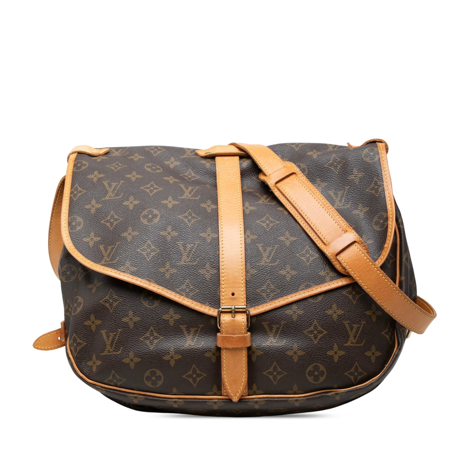 Louis Vuitton Saumur 35 Monogram Canvas Shoulder Bag: Louis Vuitton Saumur 35 Monogram Canvas Shoulder Bag Louis Vuitton Monogram Saumur 35 shoulder bag crafted with a monogram canvas body and vachetta leather trim. It features flat vachetta leather stra