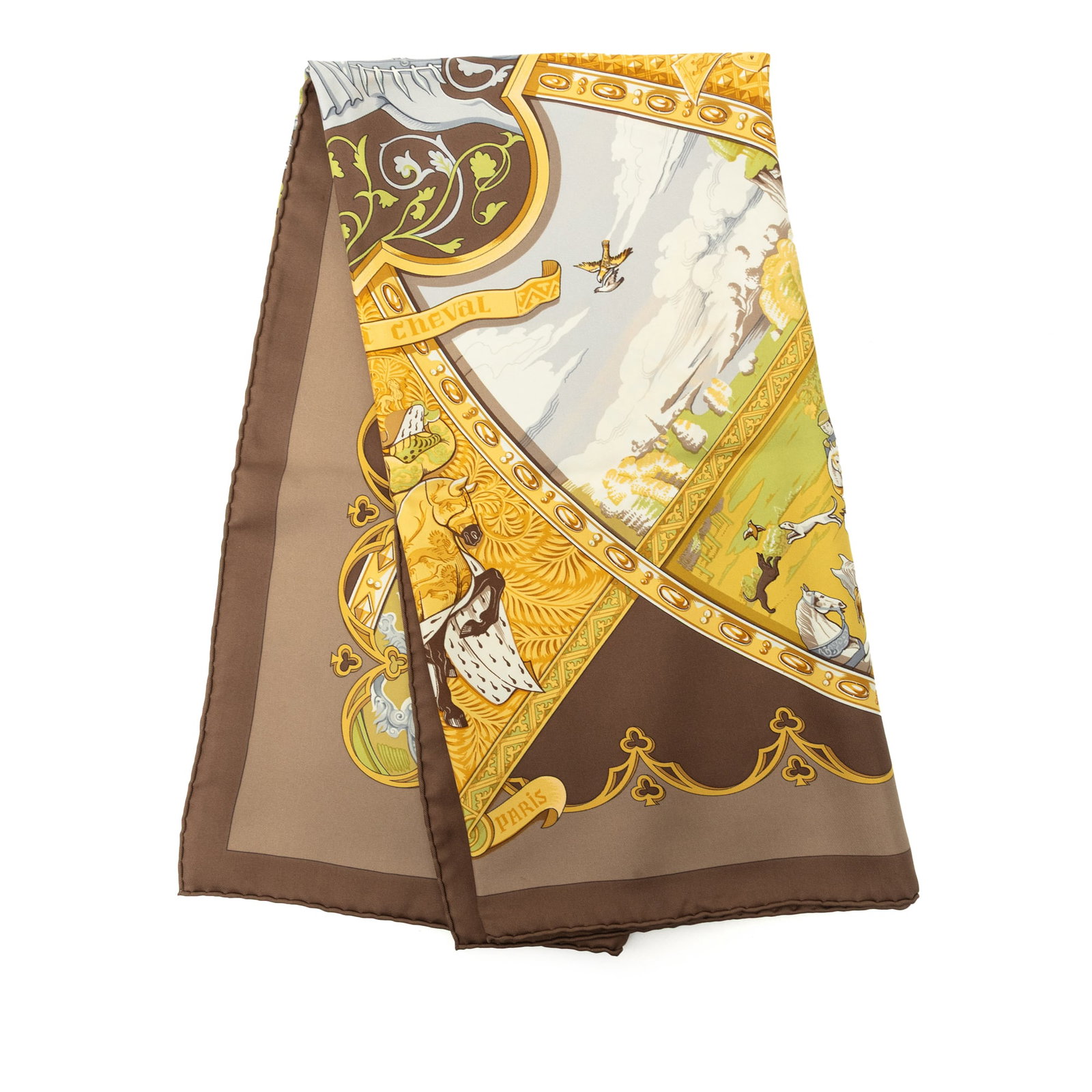 Hermes La Vie a Cheval 90 silk scarf in brown (1 of 6)