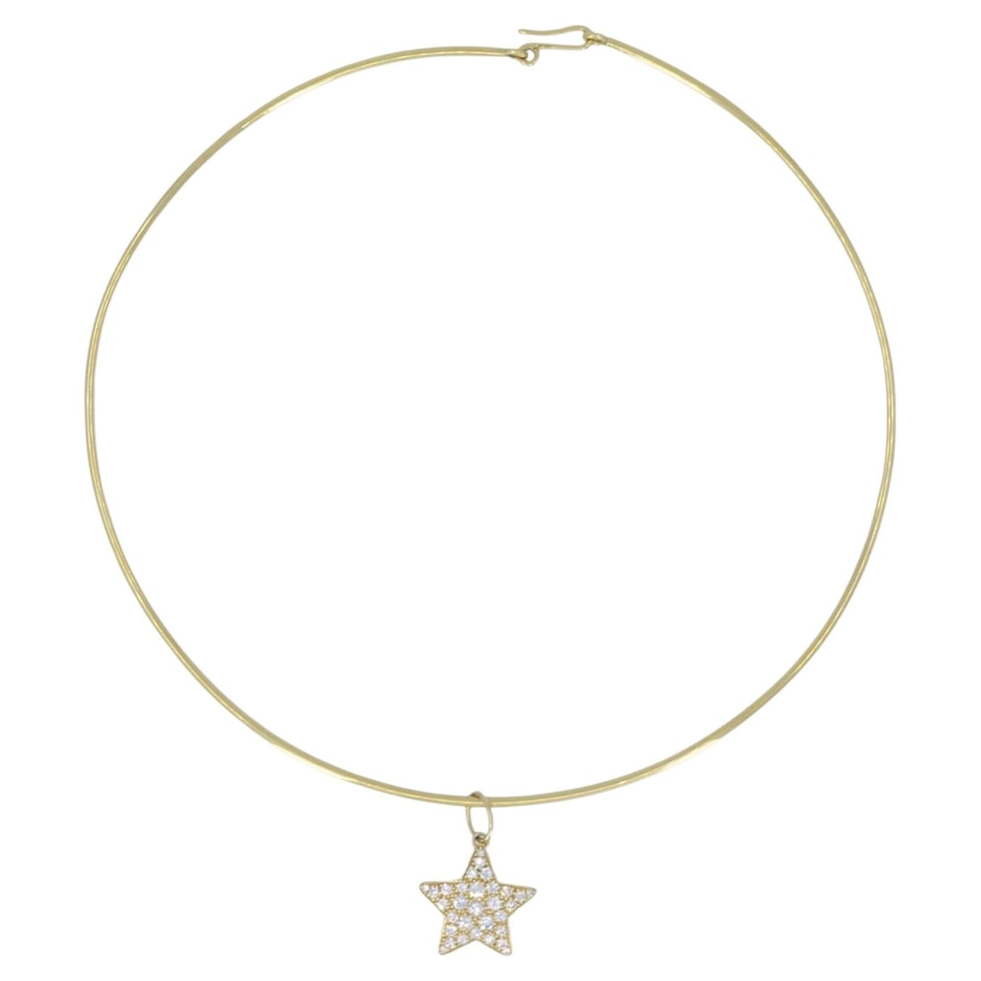 18k Gold Wire Choker Necklace with Diamond Star Pendant (1 of 9)