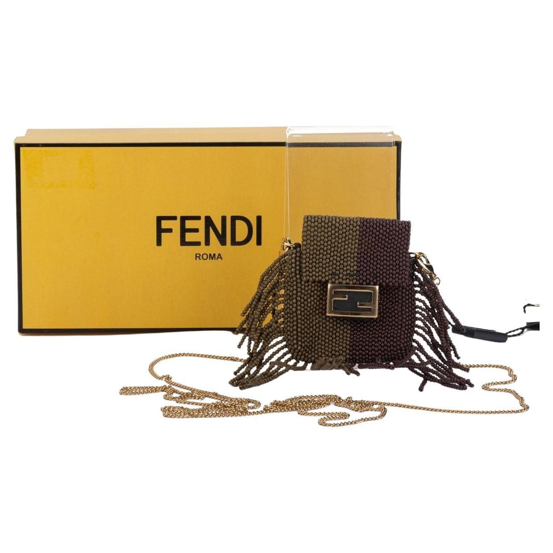 Fendi Micro Baguette Leather Bag with Fringes Tobacco Brown: Fendi Micro Baguette Leather Bag with Fringes Tobacco Brown Discover the exquisite Fendi Micro Baguette with Fringes, a luxurious shoulder bag crafted from premium leather. This stunning piece feature