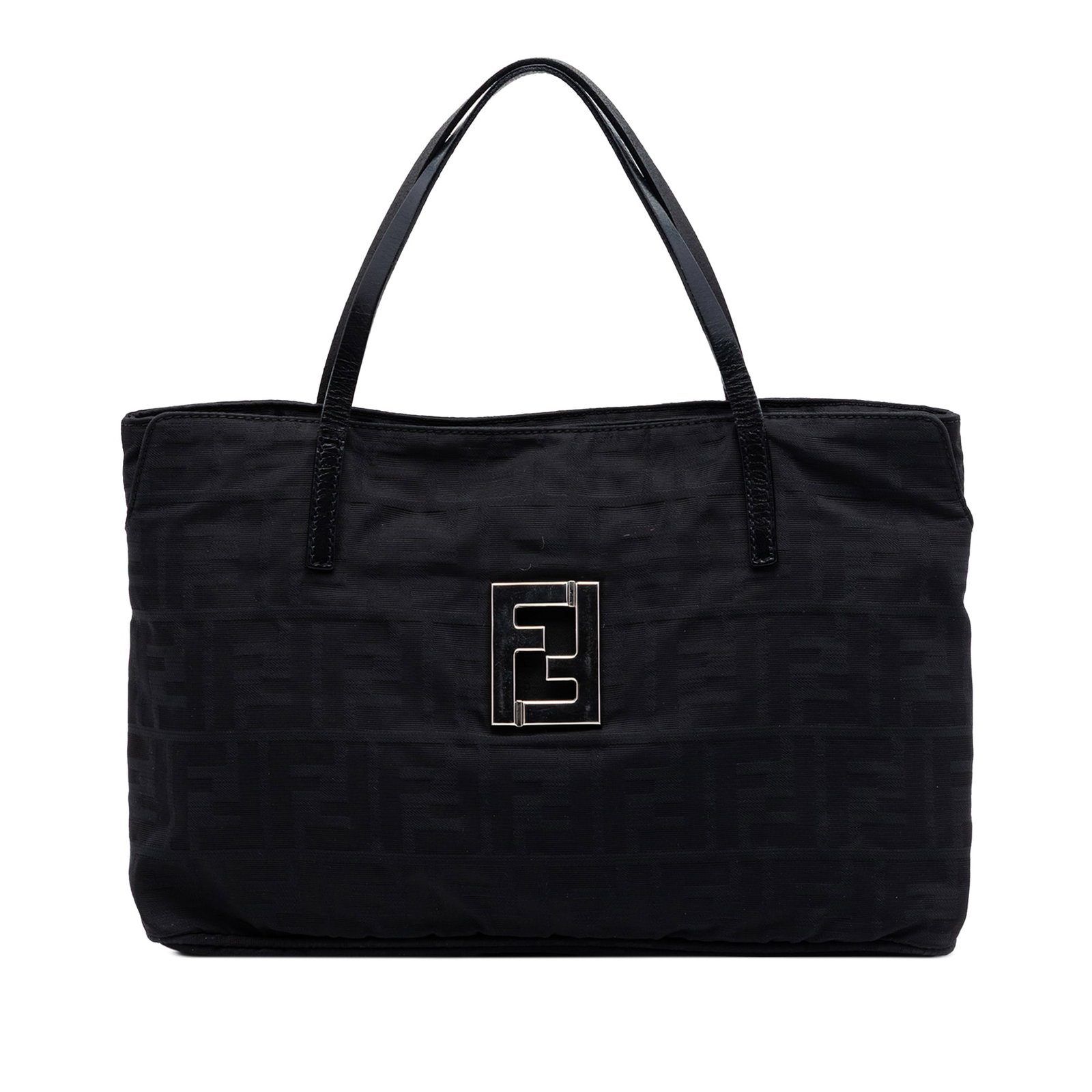 Fendi Zucca Nylon Black Top Zip Shoulder Bag: Fendi Zucca Nylon Black Top Zip Shoulder Bag This Fendi Zucca Nylon Handbag features a durable nylon body with flat leather straps, a top zip closure, and an interior zip pocket for secure storage. Th