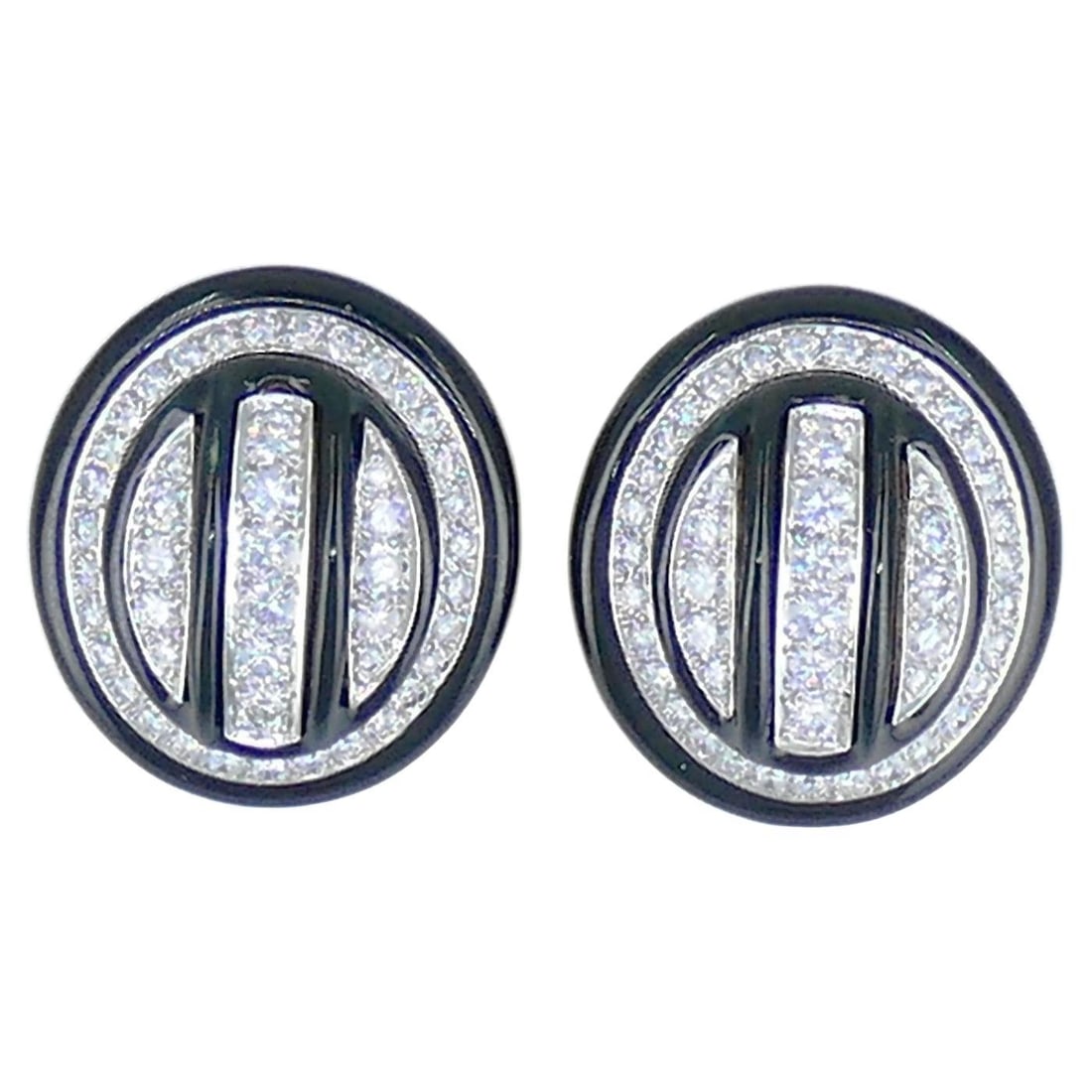 Vintage David Webb Diamond Enamel Earrings in 18k Gold Platinum: Vintage David Webb Diamond Enamel Earrings in 18k Gold Platinum A spectacular pair of vintage David Webb enamel earrings from the 1980s, crafted in 18k yellow gold and platinum and set with round bril