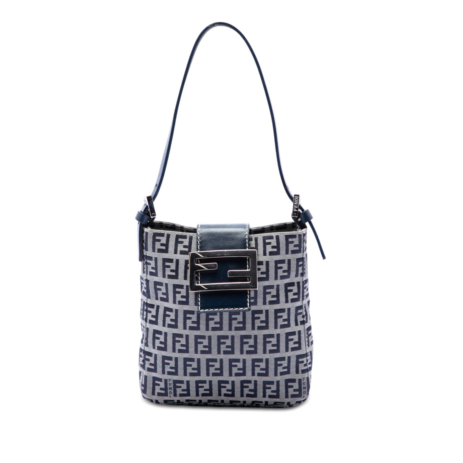 Fendi Zucchino Gray Canvas Shoulder Handbag: Fendi Zucchino Gray Canvas Shoulder Handbag Fendi Zucchino canvas shoulder bag with an adjustable leather shoulder strap and an open top secured by a leather strap and magnetic snap closure. The bag s