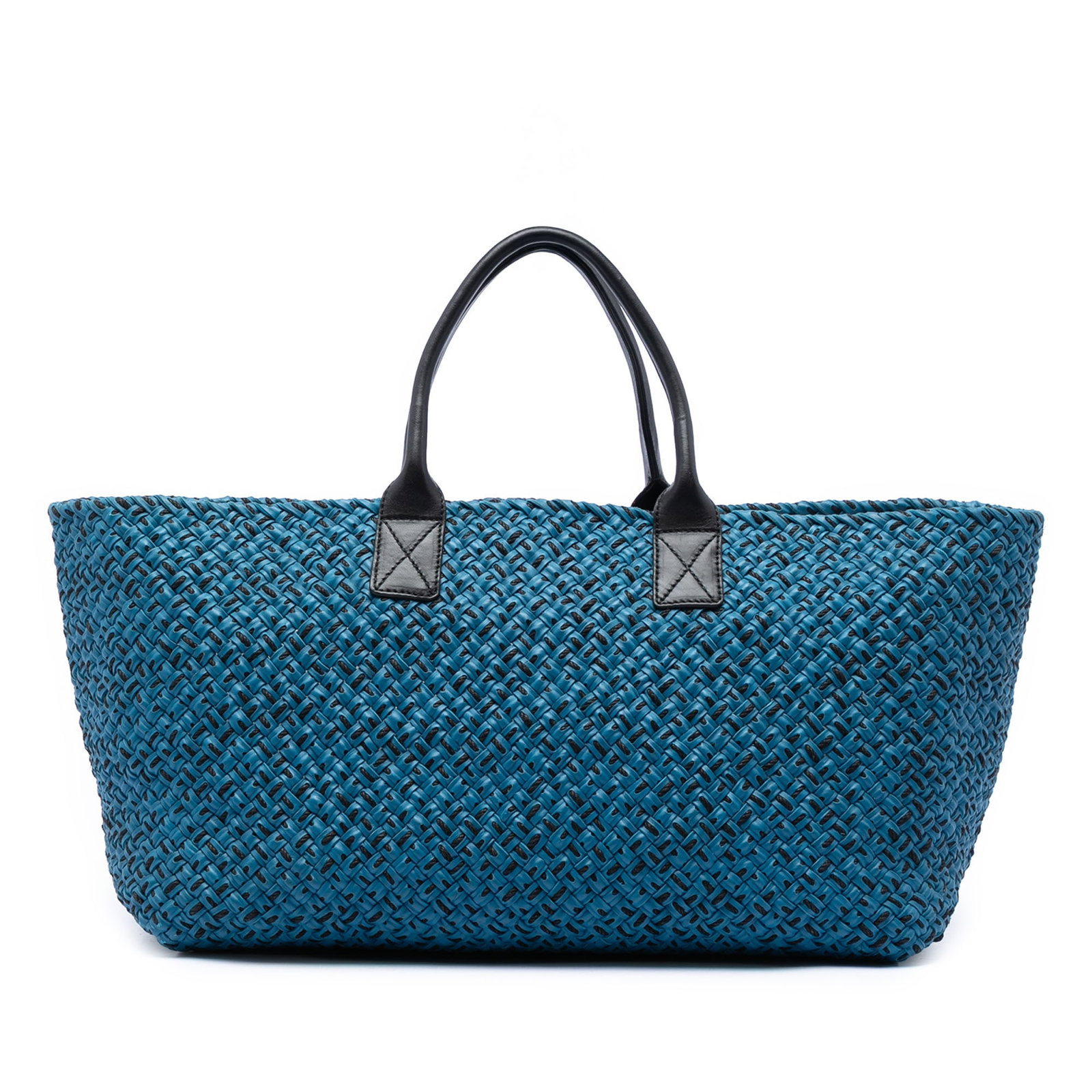 Blue Leather Tote Bottega Veneta Large Intreccio Cabat (1 of 6)