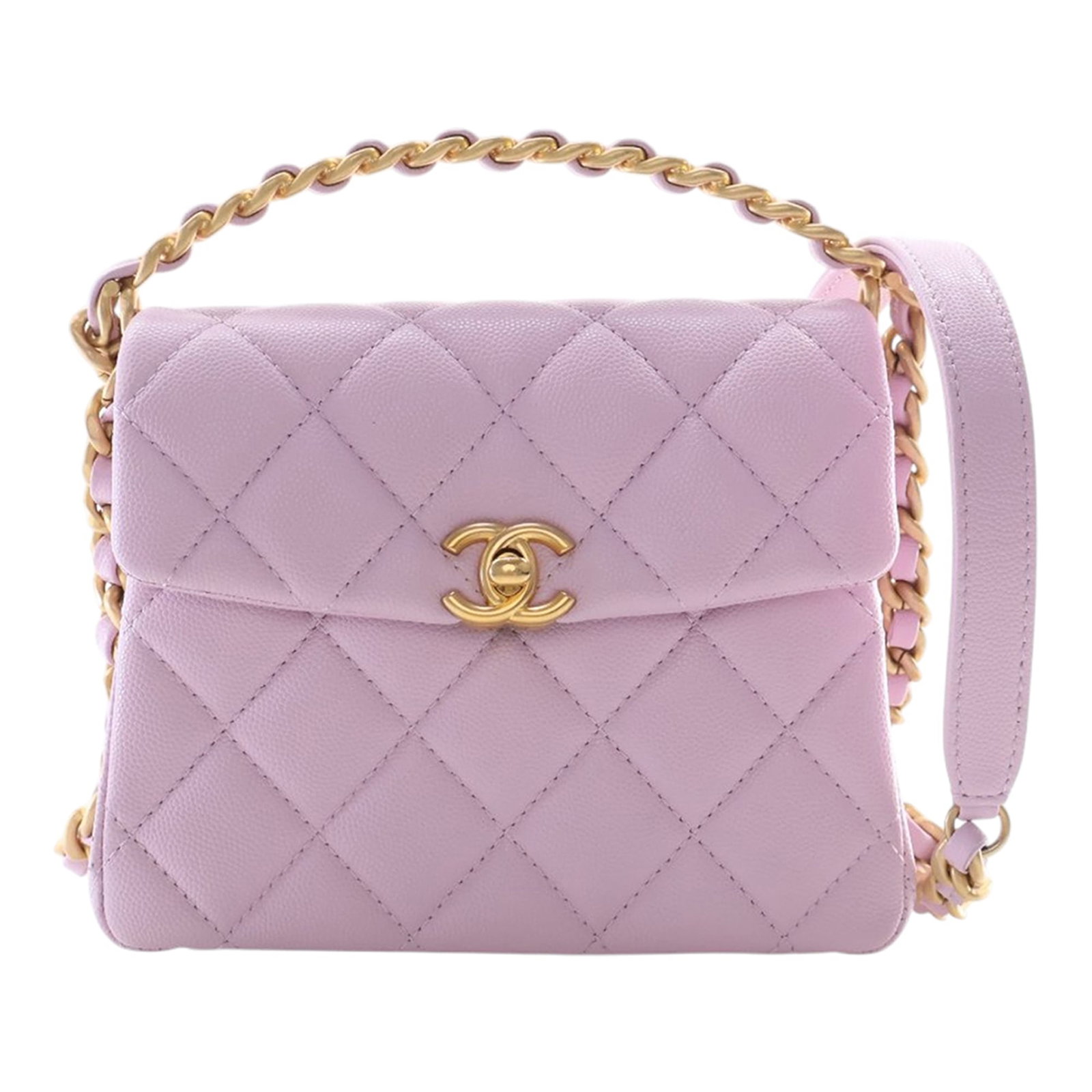 Chanel 31 Rue Cambon Mini Top Handle Satchel in Purple Caviar Leather: Chanel 31 Rue Cambon Mini Top Handle Satchel in Purple Caviar Leather Chanel Mini Quilted Caviar 31 Rue Cambon Top Handle Bag in purple quilted caviar leather. This satchel features a leather-woven to