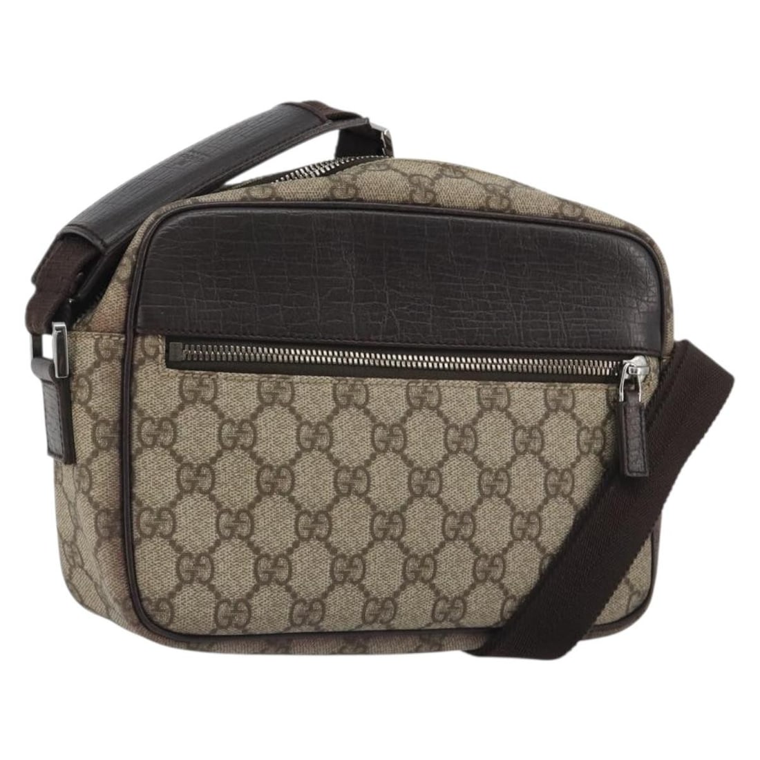 Gucci 114291 GG Supreme PVC Leather Shoulder Bag Beige Silver: Gucci 114291 GG Supreme PVC Leather Shoulder Bag Beige Silver Gucci GG Supreme shoulder bag in beige and silver, made from PVC leather and crafted in Italy. The bag measures approximately 23 cm x 16 c