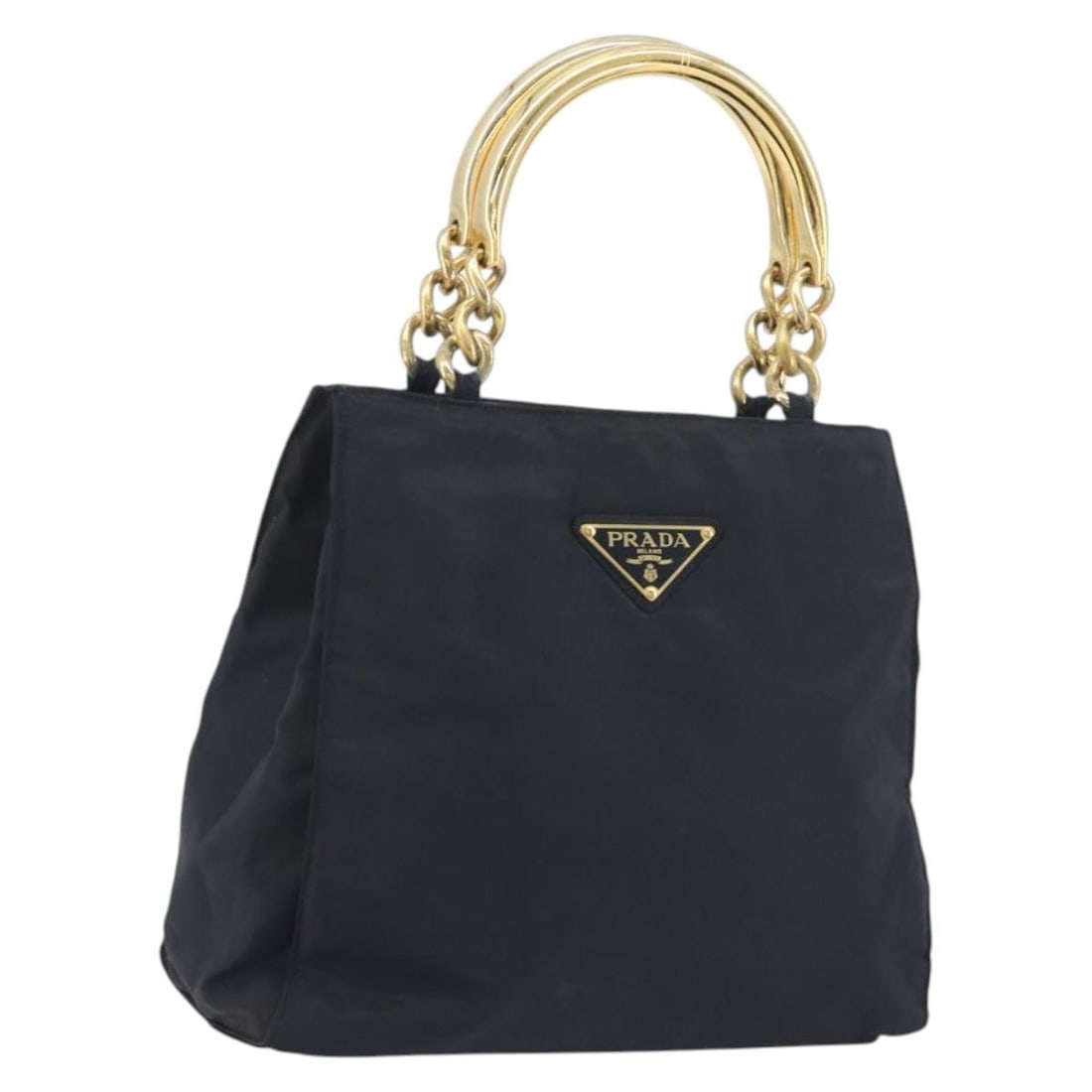 PRADA Nylon Chain Handbag Navy Gold Tone Italy: PRADA Nylon Chain Handbag Navy Gold Tone Italy Prada nylon handbag in navy with gold-tone chain detailing. This women's handbag was made in Italy and includes only the item shown; the original box and