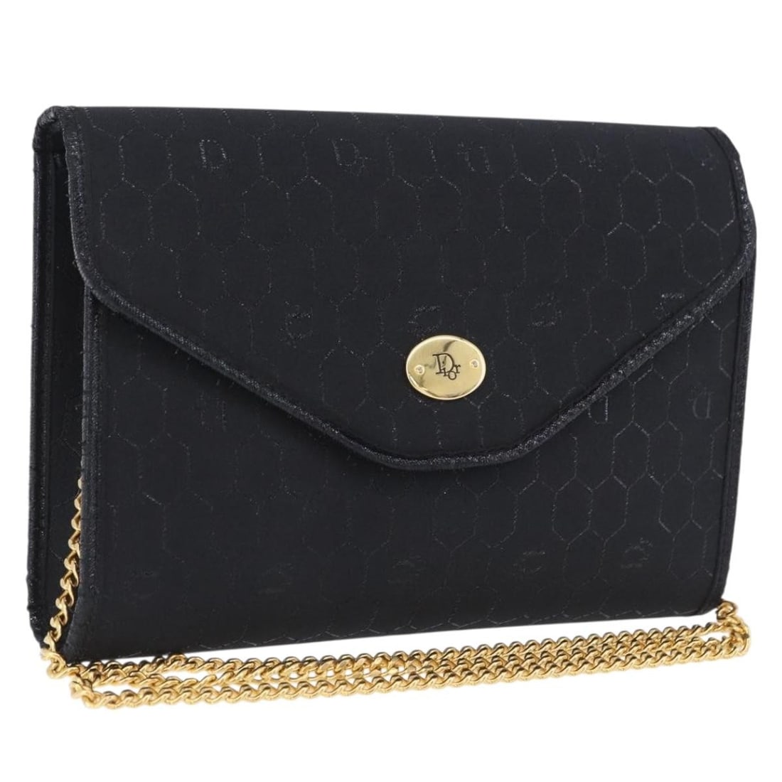 Christian Dior Honeycomb Canvas Shoulder Bag Black Gold Tone (1 of 18)
