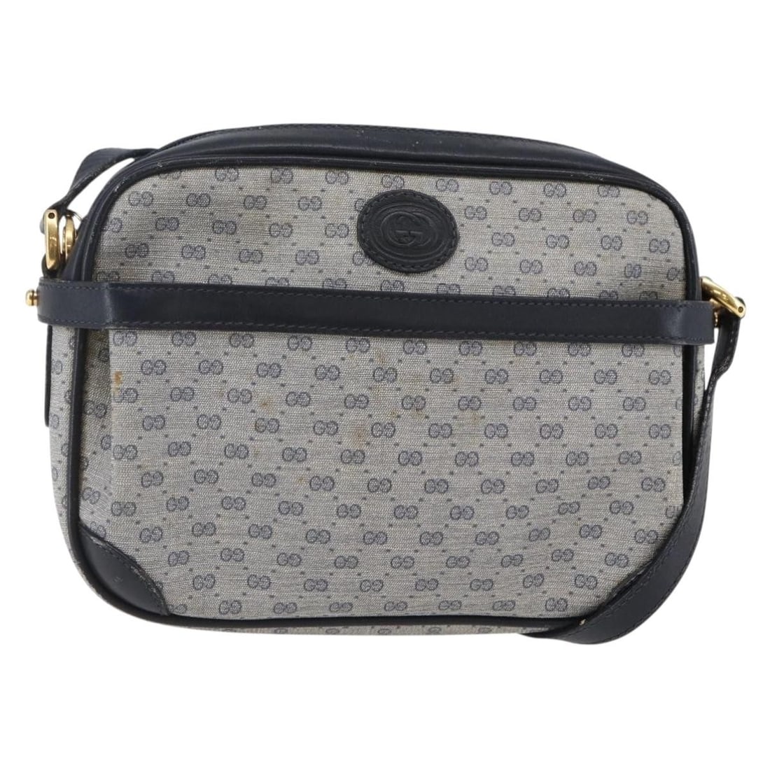 GUCCI Navy Micro GG Canvas Shoulder Bag PVC Leather Italy Auth BA6762: GUCCI Navy Micro GG Canvas Shoulder Bag PVC Leather Italy Auth BA6762 This GUCCI Micro GG Canvas Shoulder Bag combines luxury and practicality in a chic navy design. Crafted from durable PVC leather a
