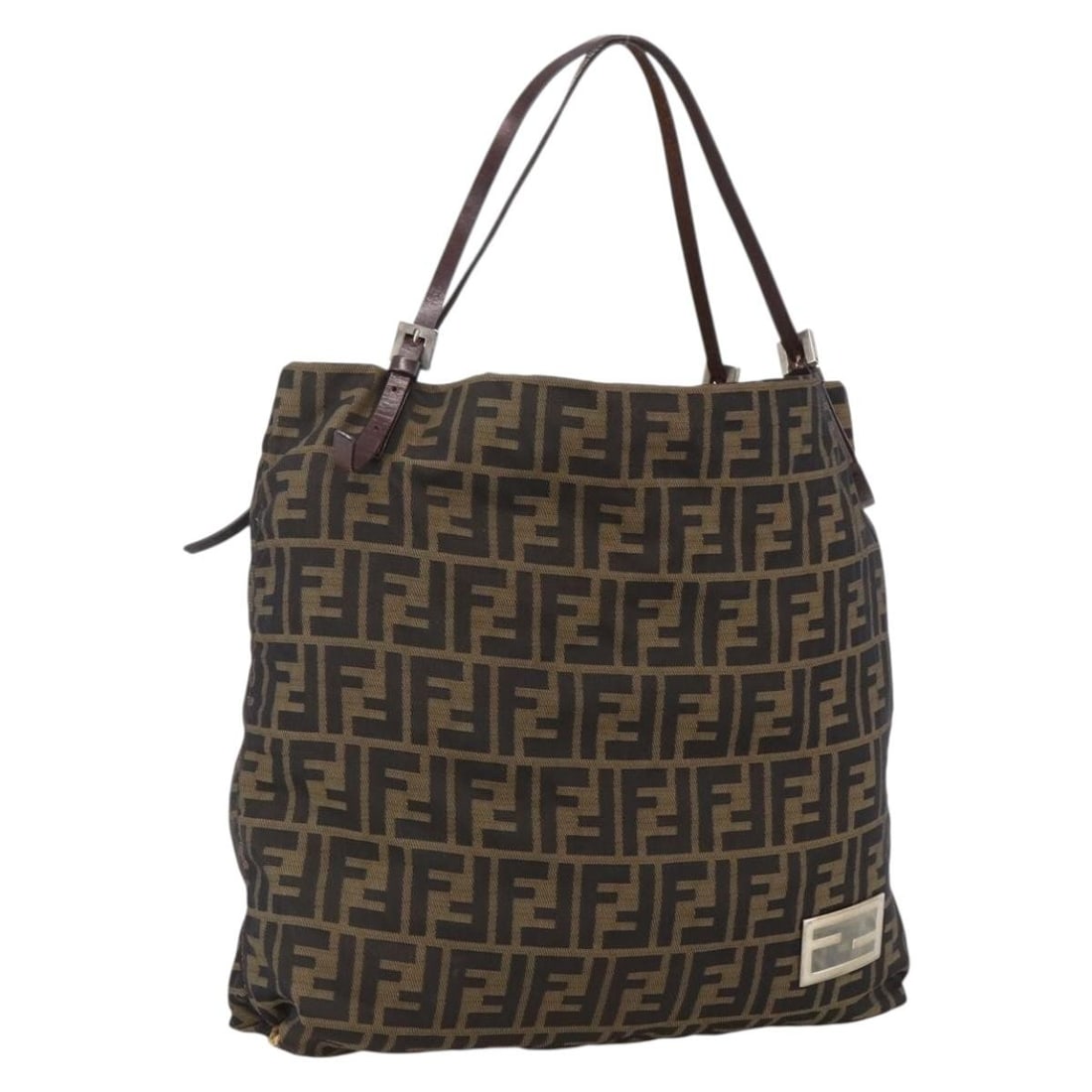 Fendi Tote Zucca Canvas and PVC Leather Bag Brown Black Italy: Fendi Tote Zucca Canvas and PVC Leather Bag Brown Black Italy This FENDI tote bag features the iconic Zucca canvas in brown and black with PVC leather accents. Designed for women, the bag offers a spa