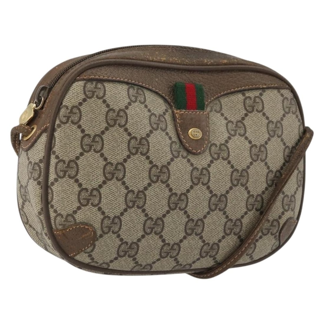 GUCCI 89 02 066 GG Supreme Web Shoulder Bag Beige Gold PVC: GUCCI 89 02 066 GG Supreme Web Shoulder Bag Beige Gold PVC Gucci GG Supreme Web Sherry Line shoulder bag in beige and gold PVC leather with GG canvas. Made in Italy, this women's bag includes only the