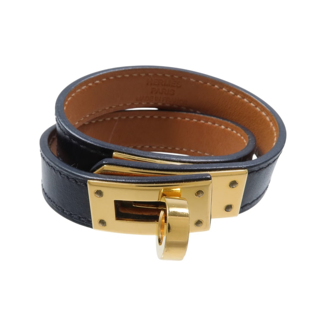 Hermes Kelly Double Tour Bracelet Black Box Calf Leather Gold Tone (1 of 11)