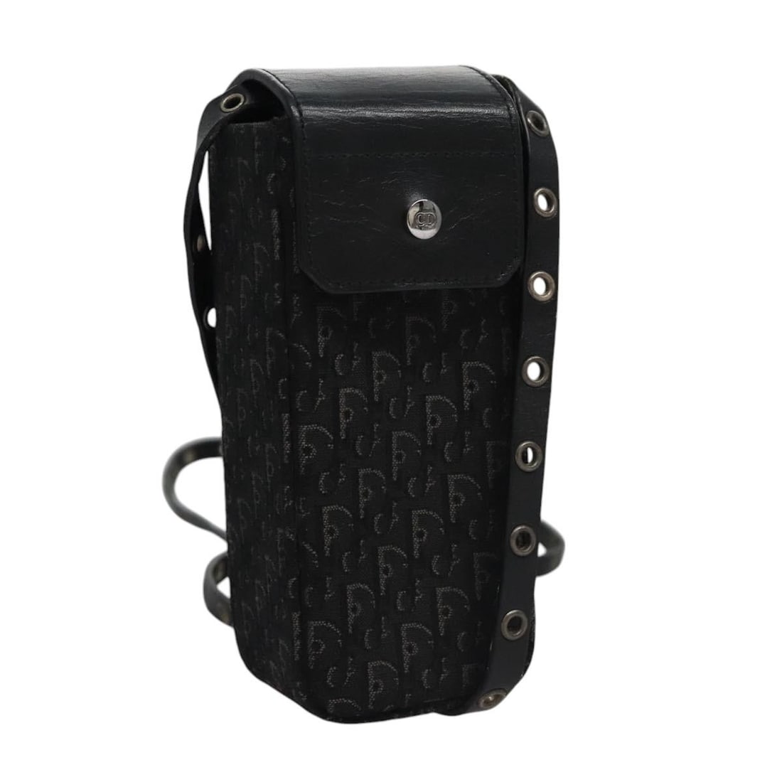 Black Trotter Canvas Shoulder Pouch by Christian Dior: Black Trotter Canvas Shoulder Pouch by Christian Dior This Christian Dior Trotter Canvas shoulder pouch features a black canvas exterior with signature Trotter patterning. Designed for women, the pouc