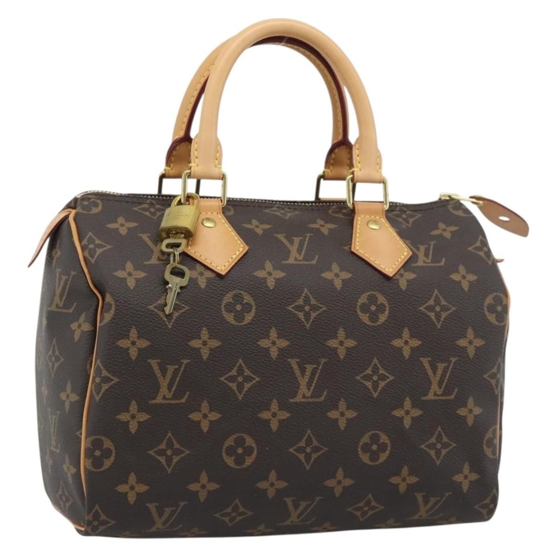 Louis Vuitton M41528 Speedy 25 Monogram Canvas Handbag: Louis Vuitton M41528 Speedy 25 Monogram Canvas Handbag Louis Vuitton Speedy 25 handbag in Monogram canvas. This women's handbag is made in France and includes a dust bag, padlock, and two keys. The ba