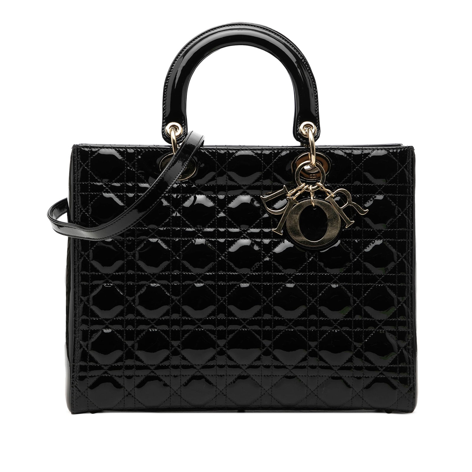 Dior Lady Dior Large Cannage Patent Leather Handbag Black (1 of 7)