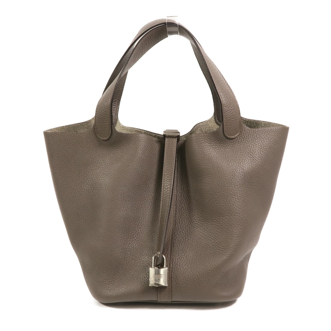 Hermes Picotin MM Taurillon Clemence Leather Shoulder Bag Etain PHW: Hermes Picotin MM Taurillon Clemence Leather Shoulder Bag Etain PHW Hermes Picotin MM shoulder bag in Taurillon Clemence leather and calfskin (cowhide), presented in Etain x Gray x Etain. This women's