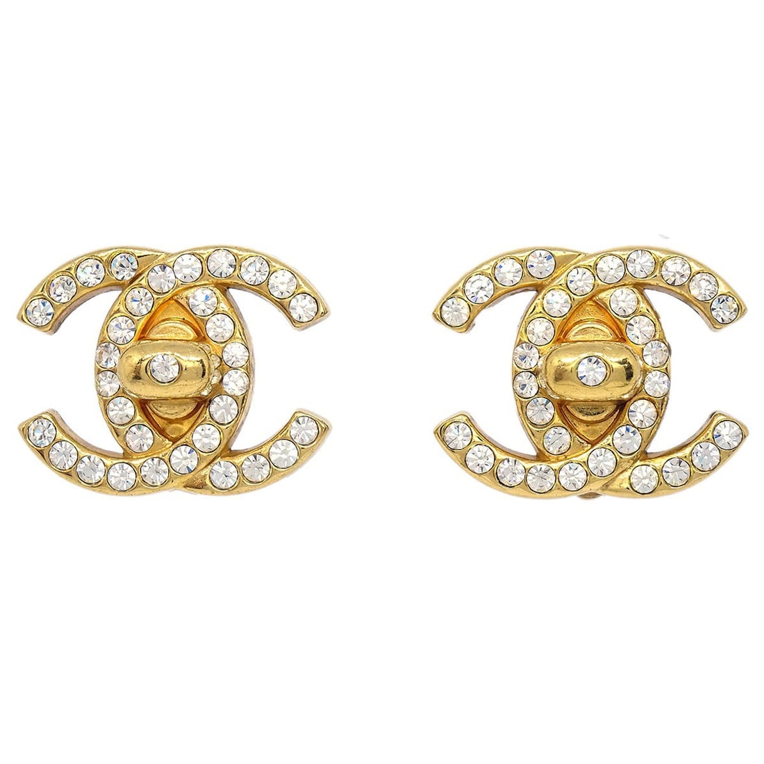 Chanel 97P Gold Plated CC Turnlock Clip On Earrings (1 of 4)
