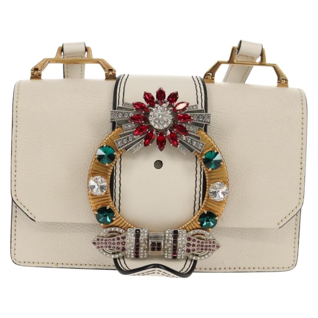 Miu Miu Madras Crystal Buckle White Leather Handbag (1 of 18)