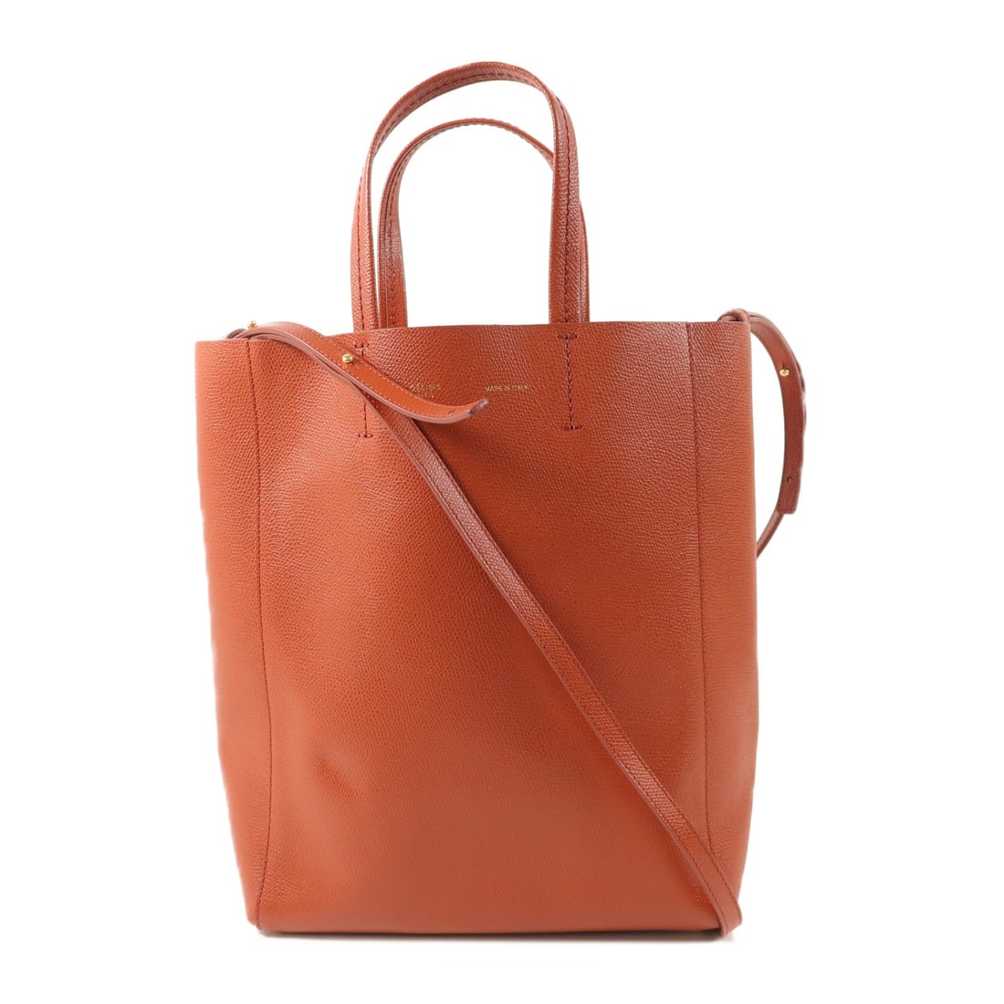 CELINE Small Vertical Cabas Calfskin 2 Way Shoulder Bag Red: CELINE Small Vertical Cabas Calfskin 2 Way Shoulder Bag Red A CELINE Small Vertical Cabas 2-way shoulder bag crafted from calfskin leather in red and dark red. It features a structured design with one