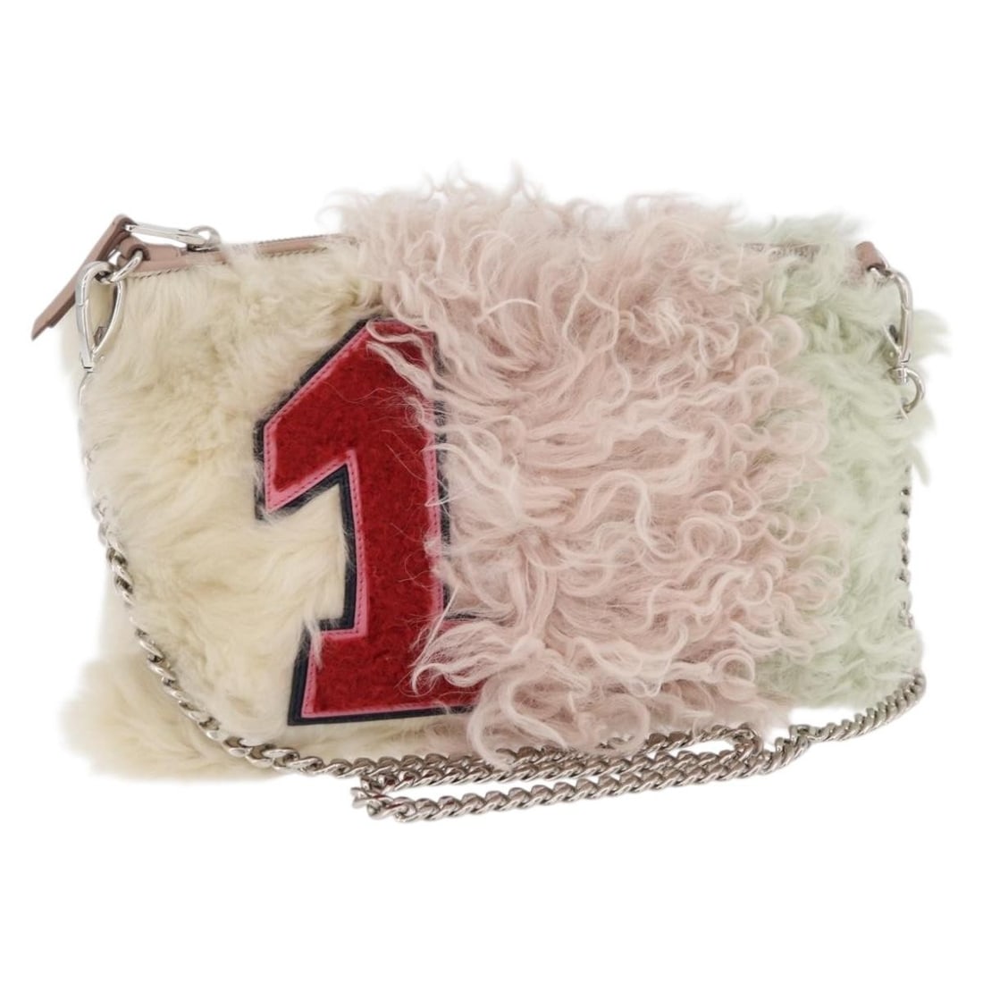 Miu Miu Fur Shoulder Bag Pink Silver with Dust Bag Card: Miu Miu Fur Shoulder Bag Pink Silver with Dust Bag Card Authentic Miu Miu shoulder bag in pink and silver fur. This women's bag includes a chain shoulder strap and comes with a dust bag and guarantee 