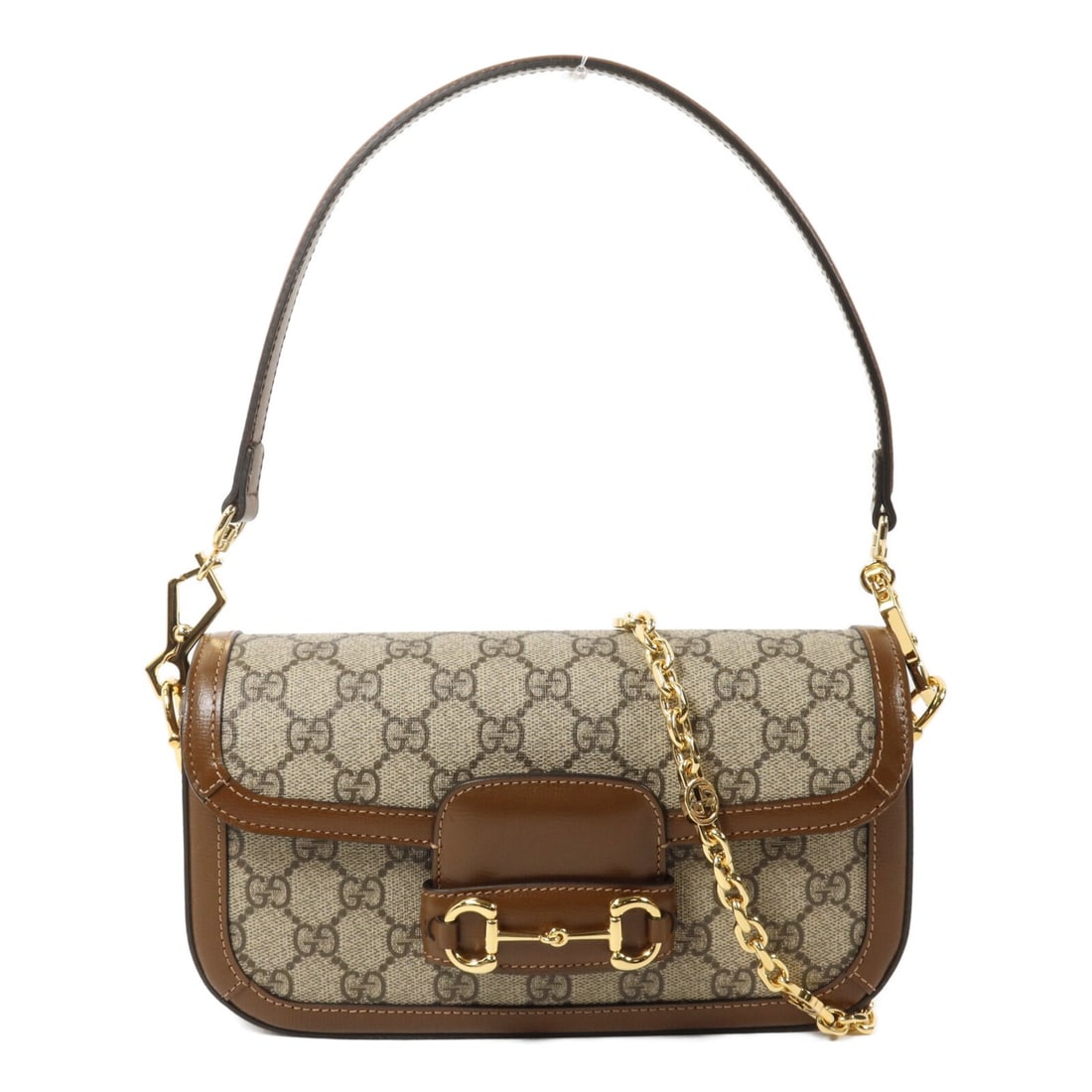 GUCCI Horsebit 1955 Mini 2way Shoulder Bag 735178 Brown Coated Canvas: GUCCI Horsebit 1955 Mini 2way Shoulder Bag 735178 Brown Coated Canvas Gucci Horsebit 1955 mini 2-way shoulder bag in brown GG coated canvas. This unisex design features a flap closure and comes with t