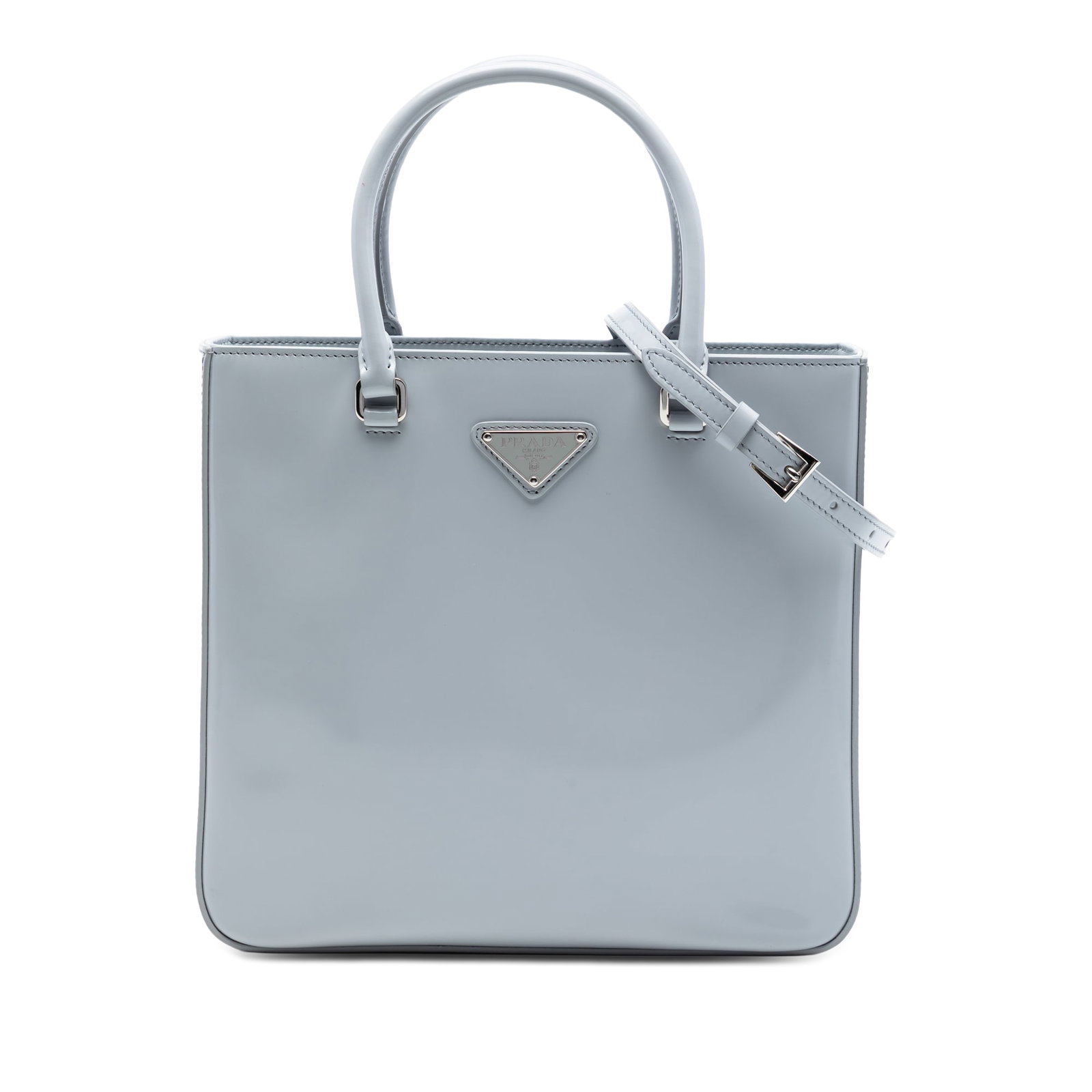 Prada Spazzolato Leather Medium Satchel Blue Detachable Strap: Prada Spazzolato Leather Medium Satchel Blue Detachable Strap Prada Medium Spazzolato Leather Satchel in blue leather, made in Italy. It features rolled leather handles, a detachable flat strap, an op