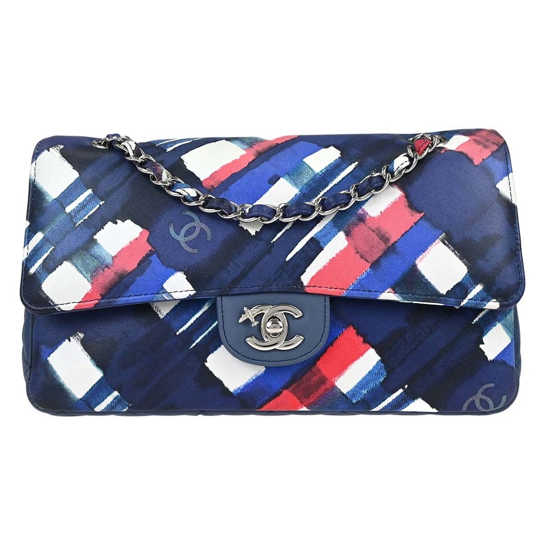 CHANEL Classic Double Flap Medium Shoulder Bag Navy Lambskin: CHANEL Classic Double Flap Medium Shoulder Bag Navy Lambskin Chanel Medium Classic Double Flap Shoulder Bag in navy lambskin with a turn lock closure and shoulder strap. It features one exterior pocke