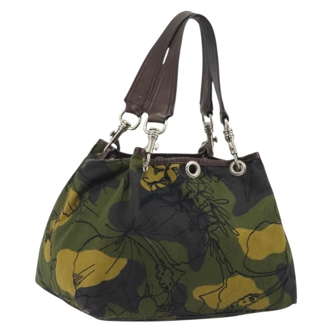 Miu Miu Canvas Tote Handbag Green and Silver Made in Italy: Miu Miu Canvas Tote Handbag Green and Silver Made in Italy Authentic Miu Miu women's tote bag in green and silver canvas. Made in Italy, this tote features a practical everyday silhouette with a 7.5 i