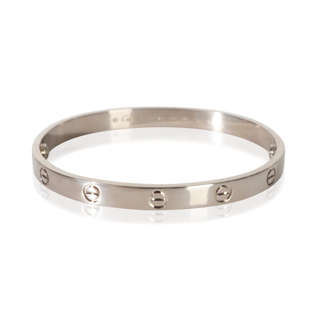 Cartier Love 18k White Gold Bracelet with Box Papers: Cartier Love 18k White Gold Bracelet with Box Papers Pre-owned Cartier Love bracelet in white gold from the Love collection. This women's bracelet features the signature screw clasp design and comes w