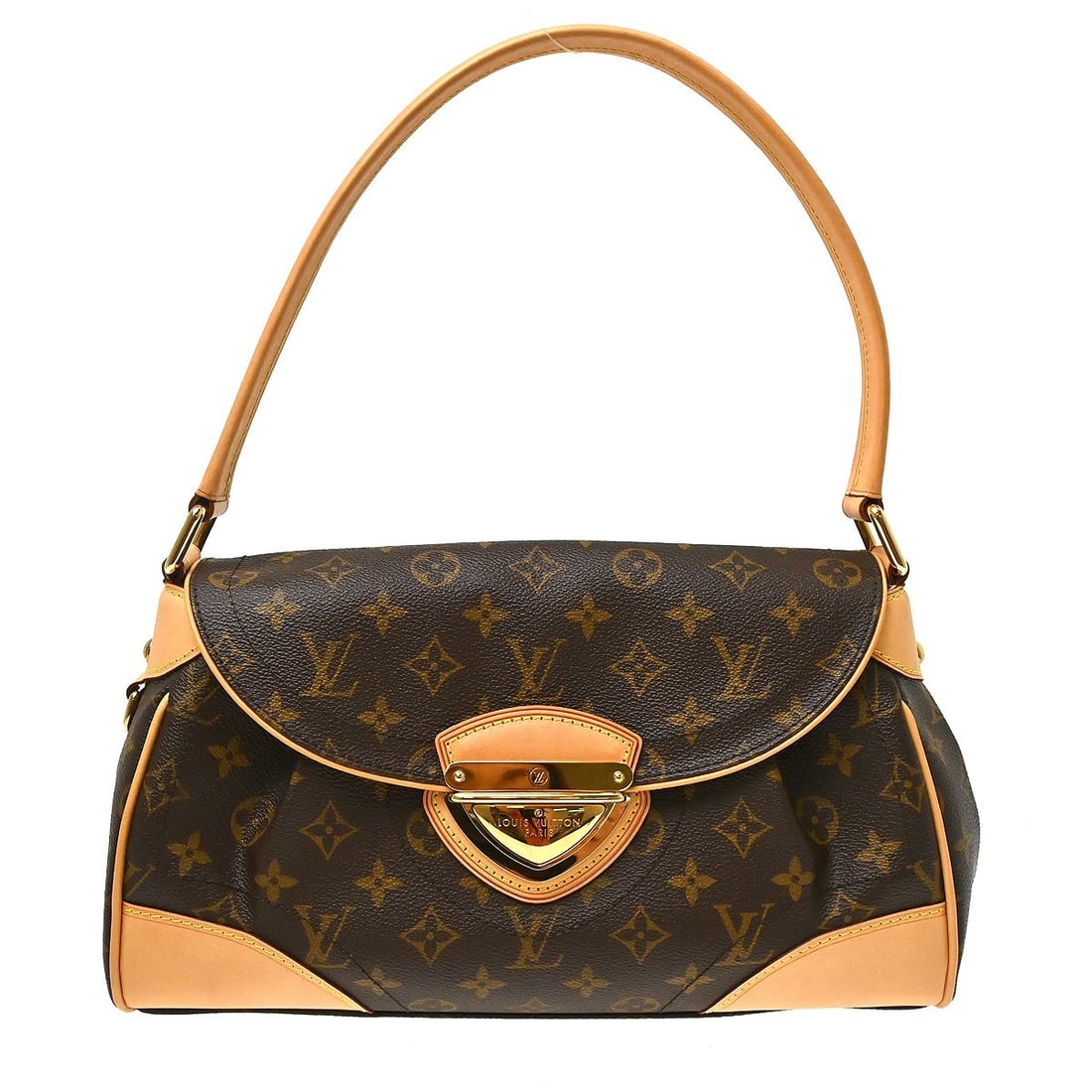 Louis Vuitton Beverly MM Brown Monogram Top Handle Bag M40121: Louis Vuitton Beverly MM Brown Monogram Top Handle Bag M40121 Louis Vuitton Beverly MM handbag in brown Monogram canvas and leather, featuring a clasp closure, top handle style, and logo accents. It h