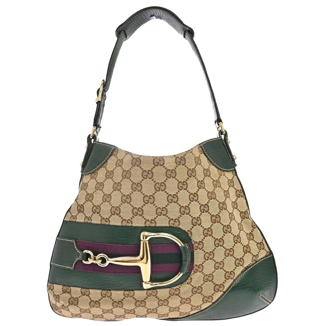 Gucci GG Horsebit Shoulder Bag Beige Canvas and Leather Large (1 of 15)